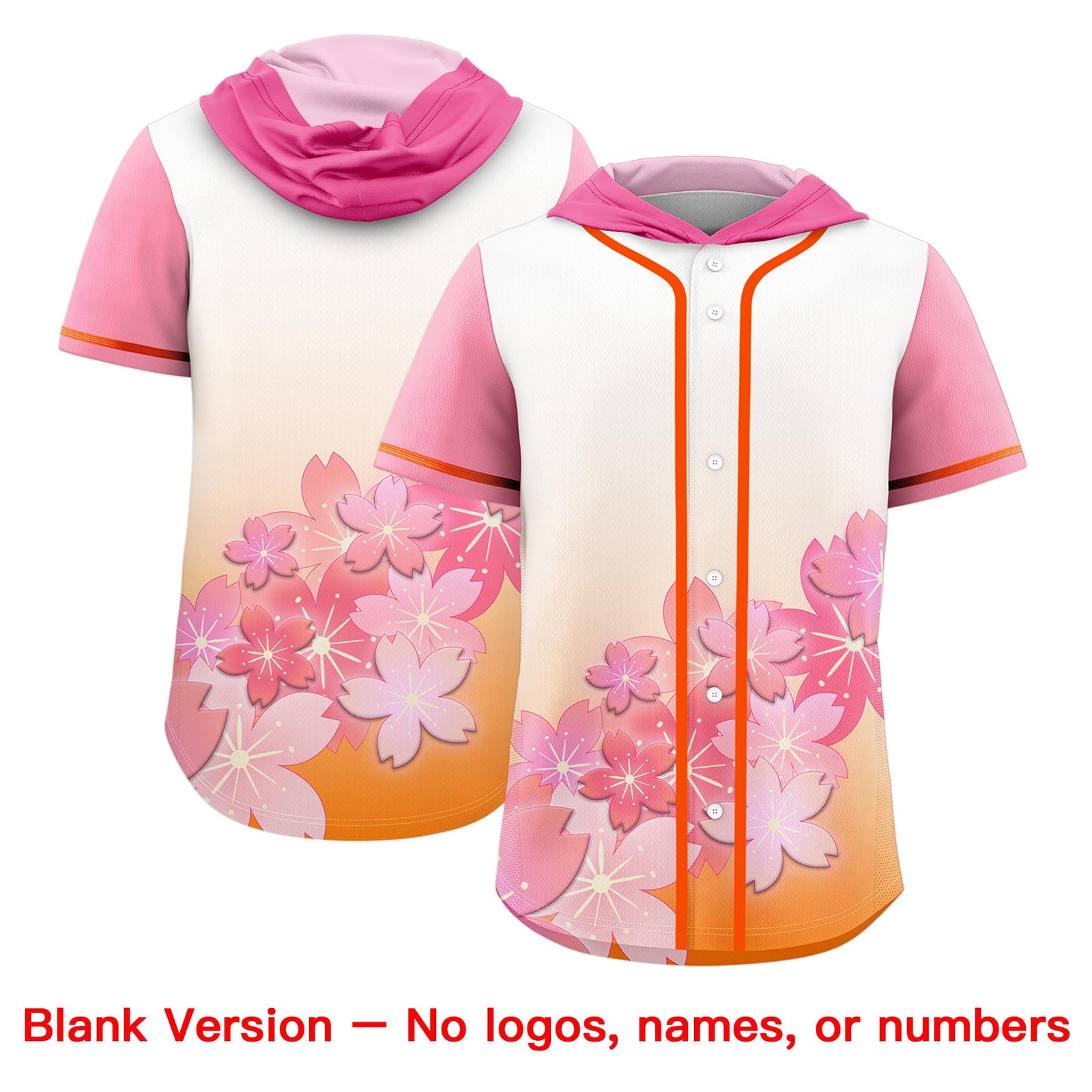 Custom Hooded Baseball Jersey | Pink Orange Cherry Blossom Moisture-Wicking Jersey for Men & Women