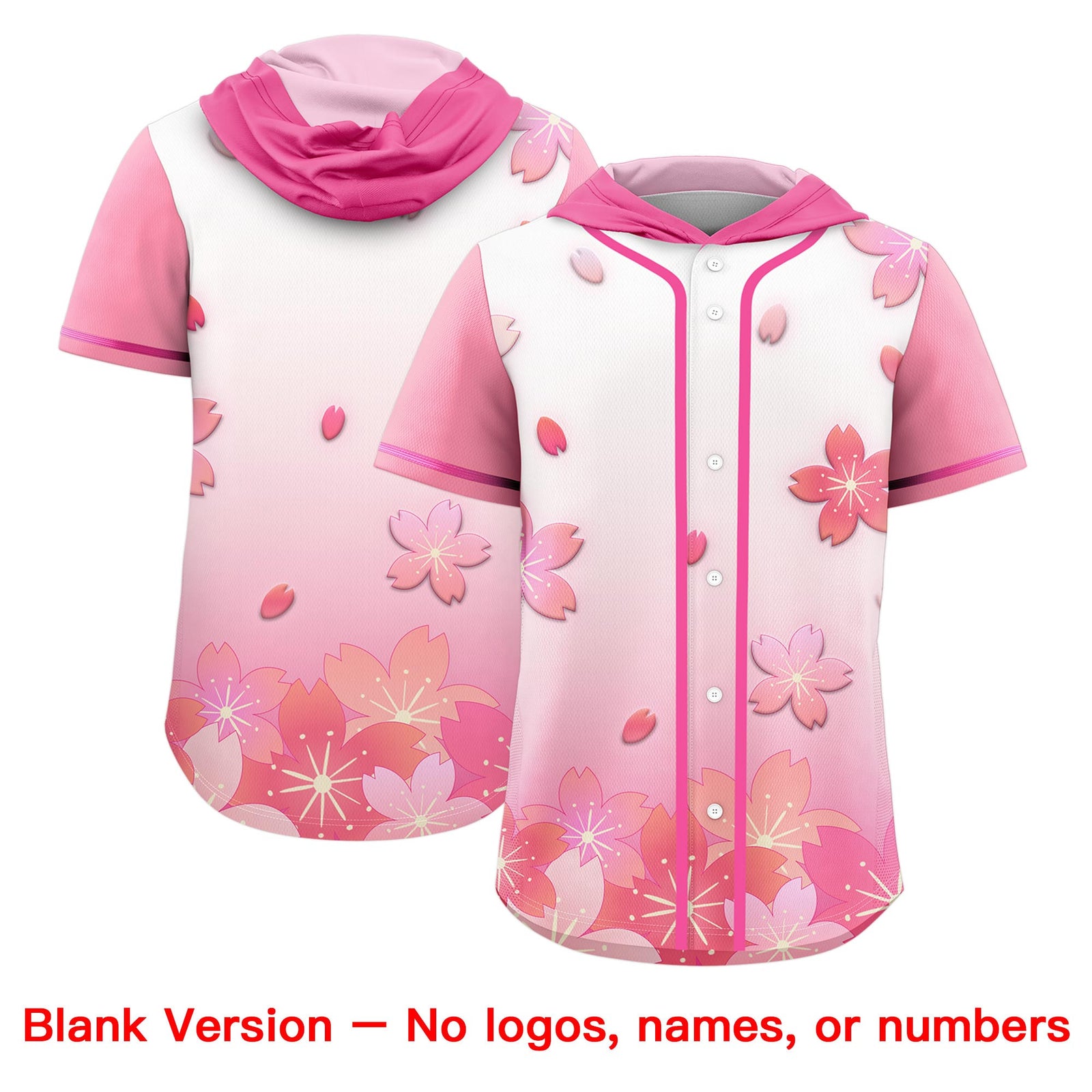 Custom Hooded Baseball Jersey | Pink White Cherry Blossom Breathable Athleisure Streetwear