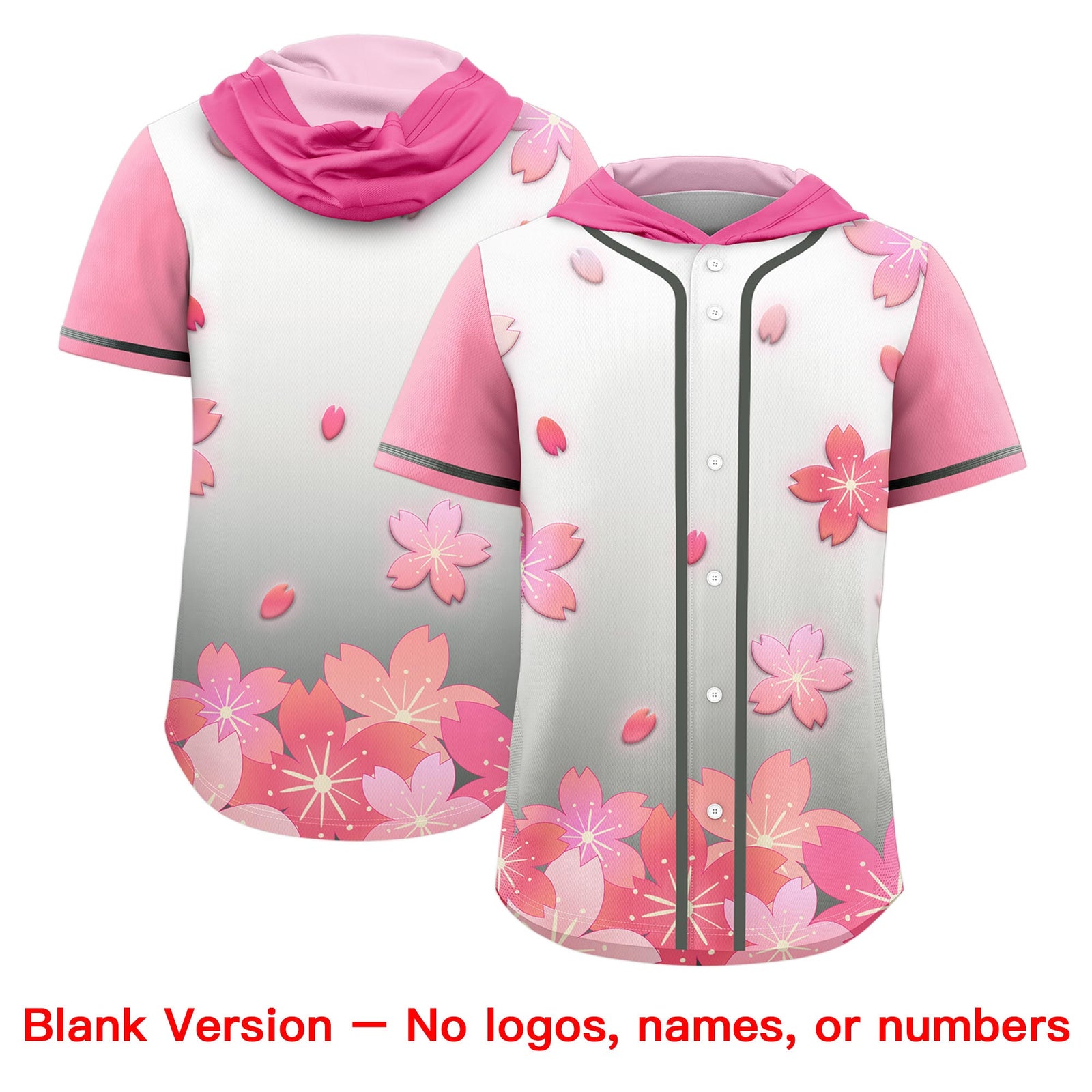 Custom Hooded Baseball Jersey | Pink Gray Cherry Blossom Moisture-Wicking Jersey for Men & Women