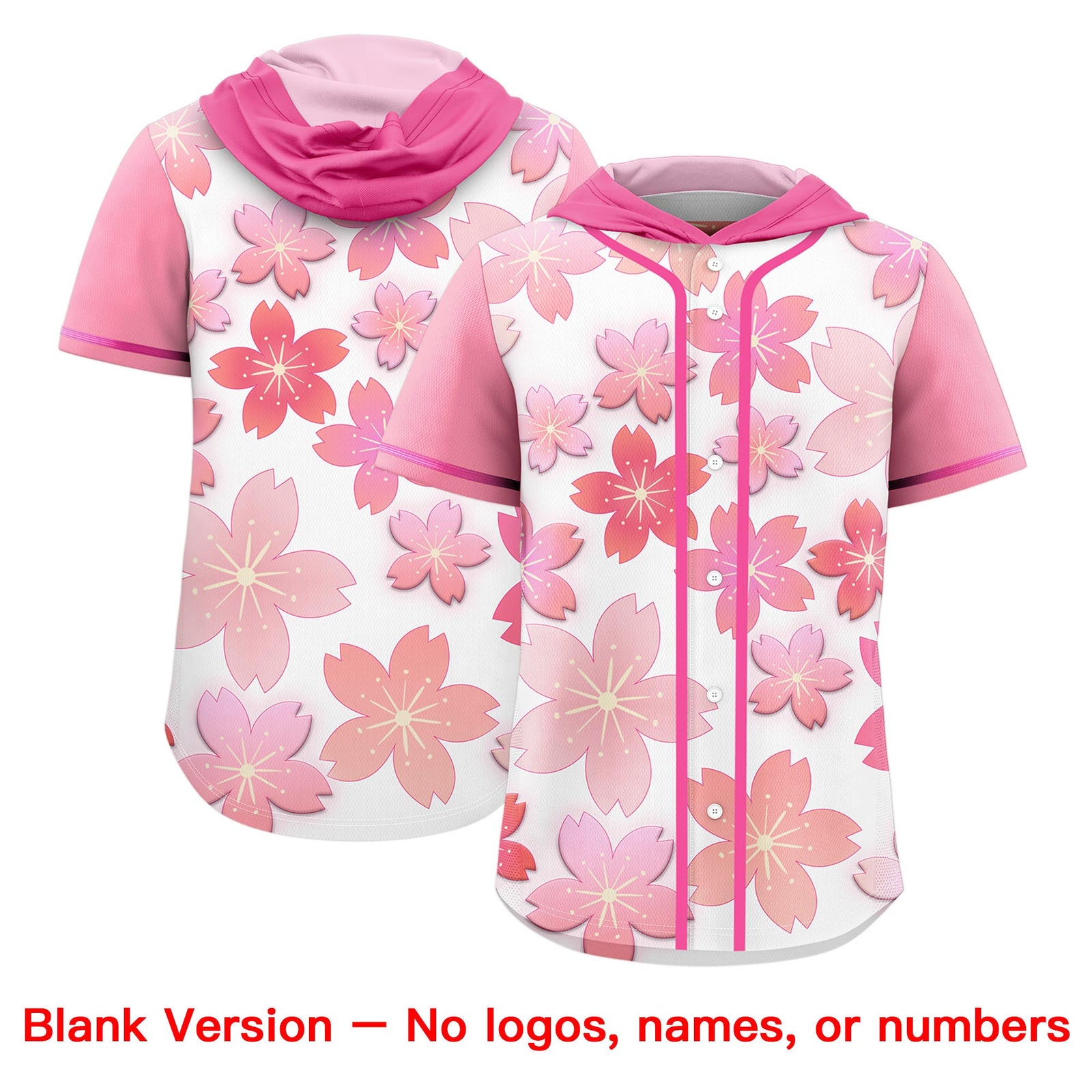 Custom Hooded Baseball Jersey | Pink White Cherry Blossom Moisture-Wicking Jersey for Men & Women
