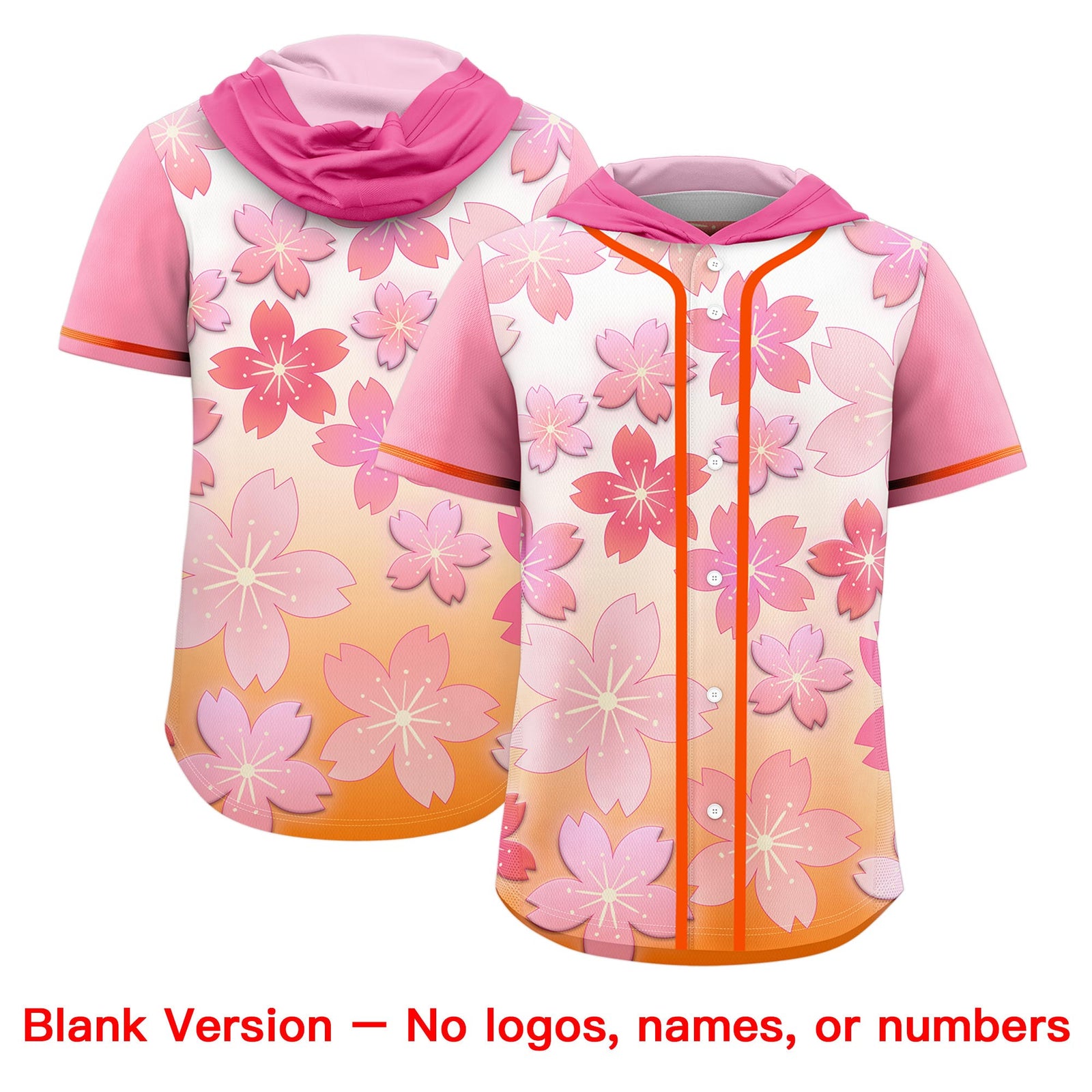 Custom Hooded Baseball Jersey | Pink Orange Cherry Blossom Moisture-Wicking Jersey for Men & Women