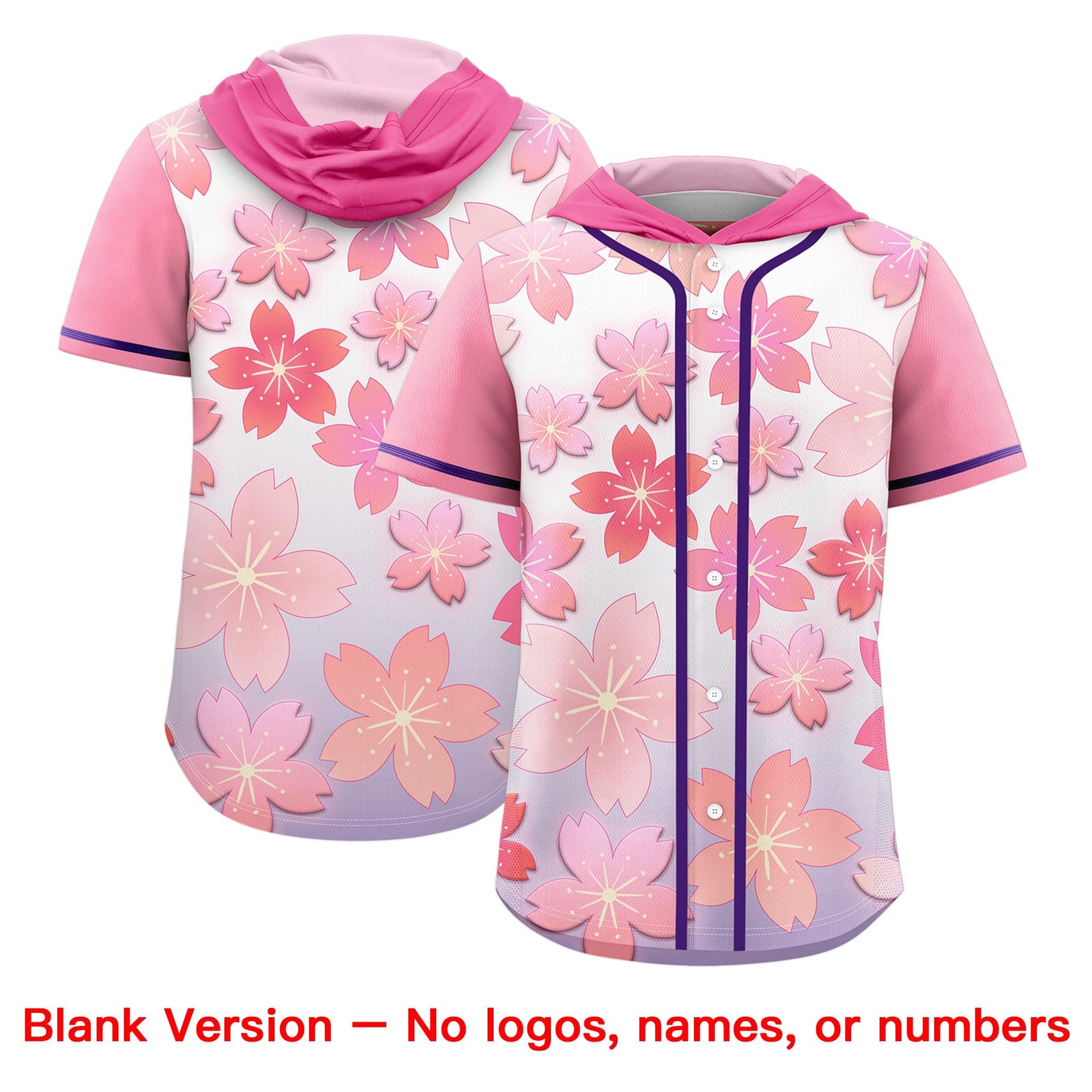 Custom Hooded Baseball Jersey | Pink Purple Cherry Blossom Moisture-Wicking Jersey for Men & Women