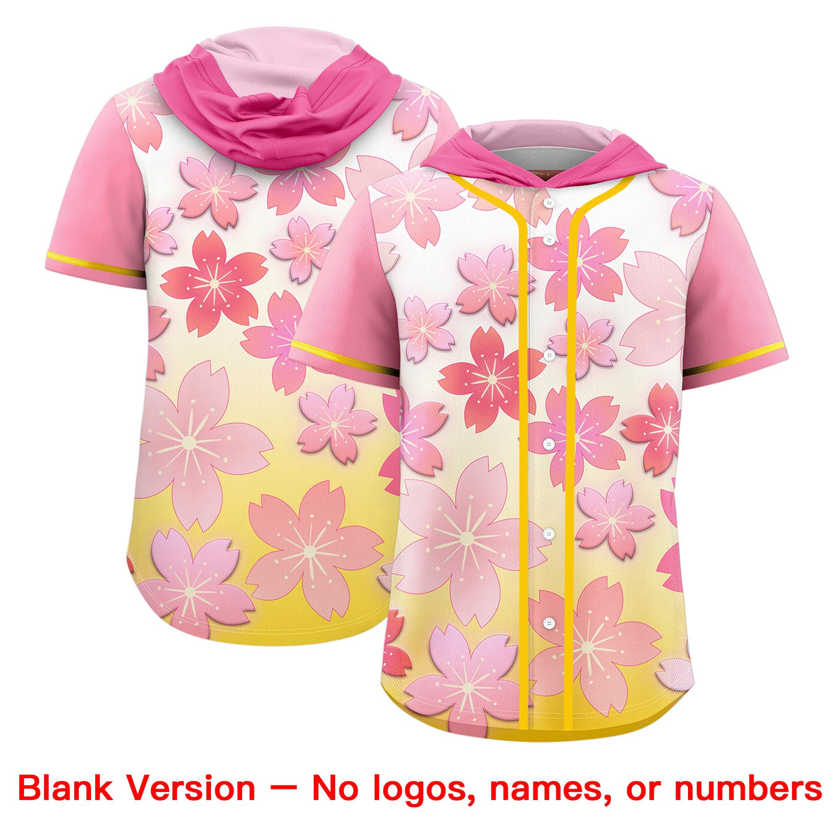 Custom Hooded Baseball Jersey | Pink Gold Cherry Blossom Personalized Name &amp; Number Sport Jersey