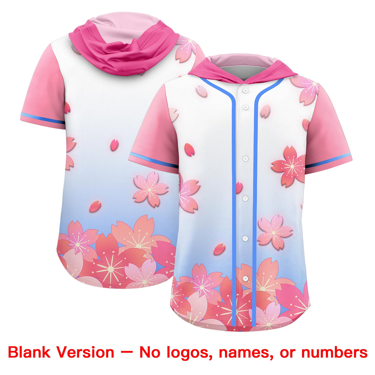 Custom Hooded Baseball Jersey | Pink Powder Blue Cherry Blossom Moisture-Wicking Jersey for Men &amp; Women