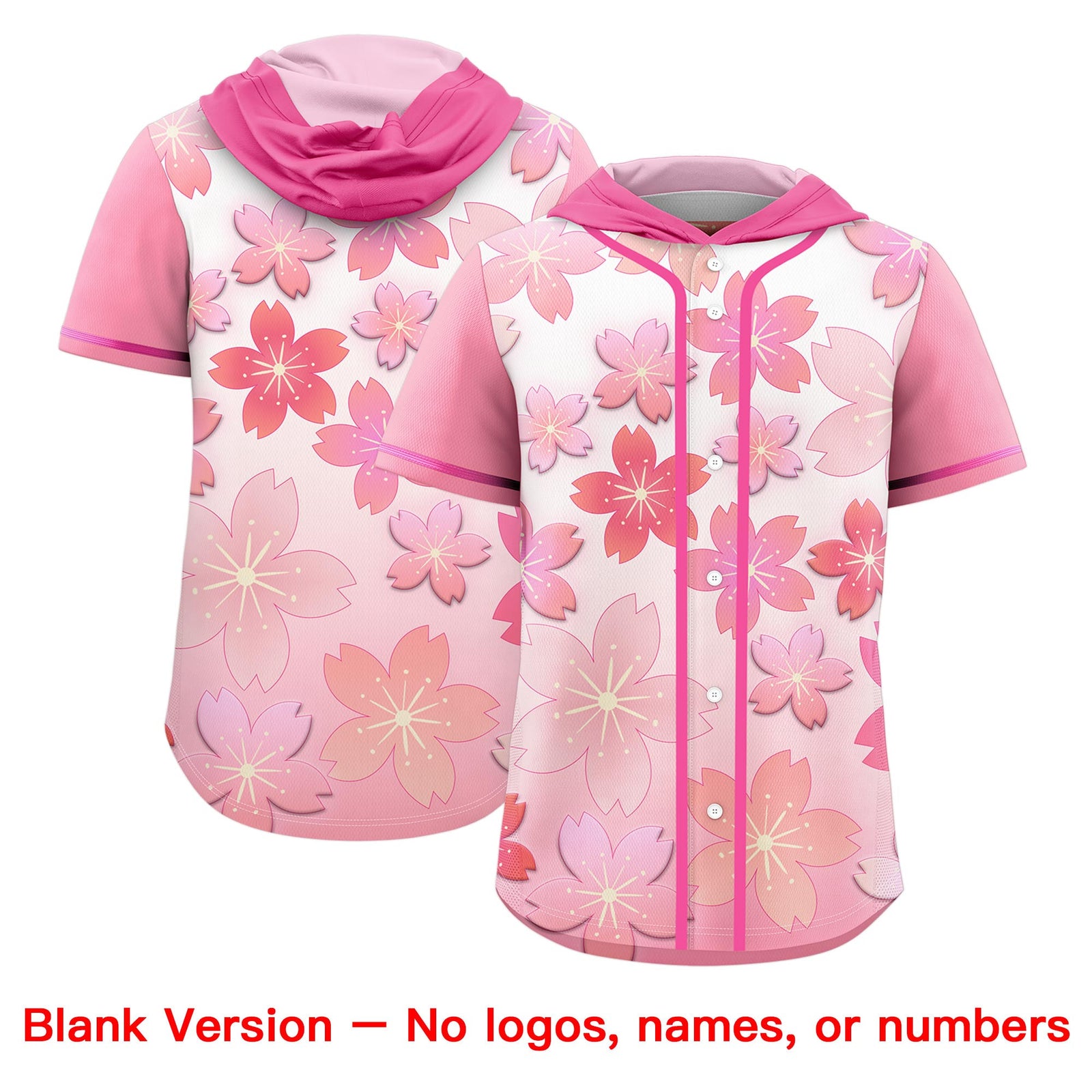 Custom Hooded Baseball Jersey | Pink Pink Cherry Blossom Personalized Name & Number Sport Jersey