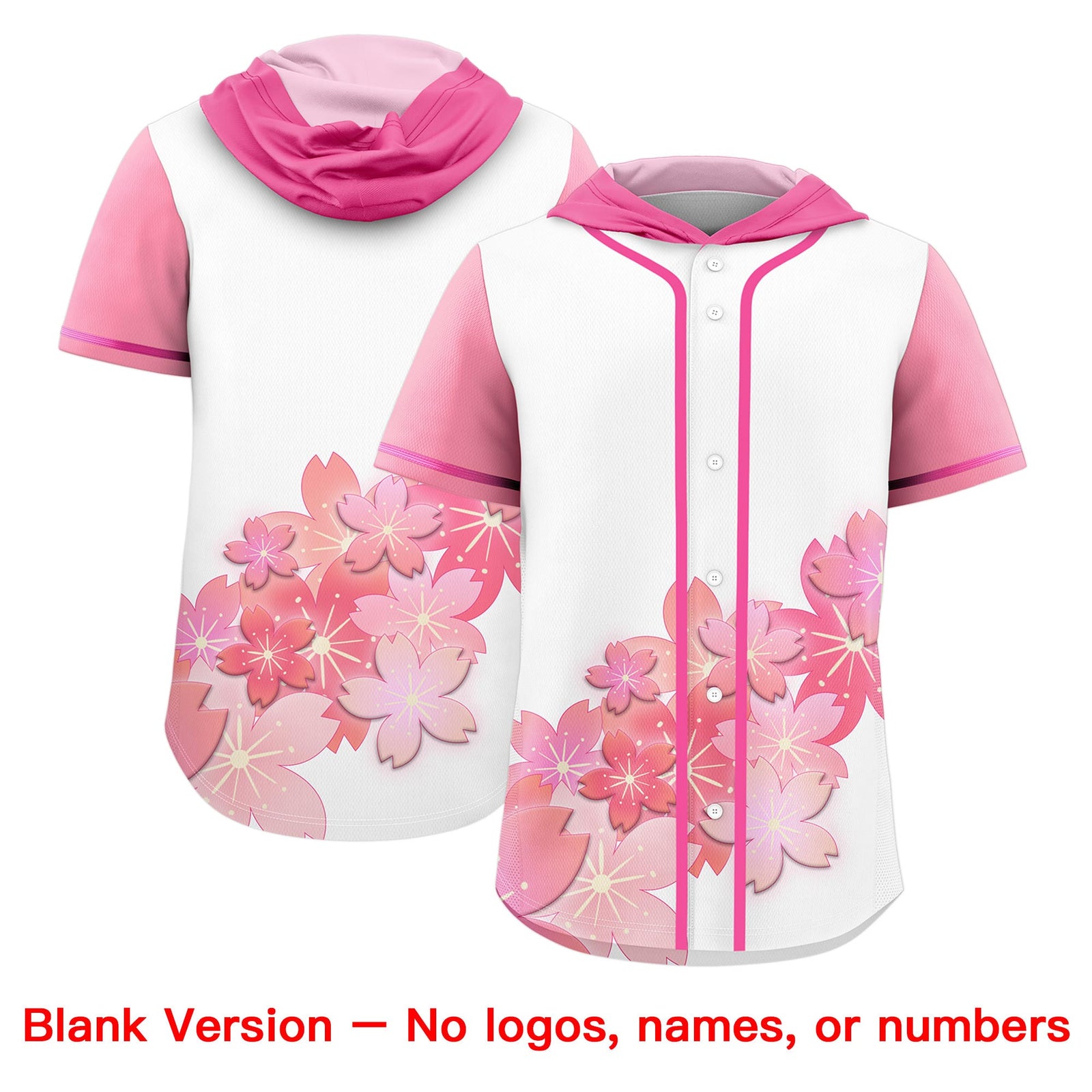 Custom Hooded Baseball Jersey | Pink Light Pink Cherry Blossom Personalized Name & Number Sport Jersey
