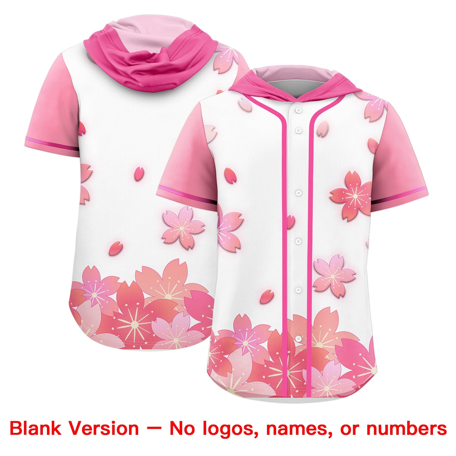 Custom Hooded Baseball Jersey | White Pink Cherry Blossom Personalized Name & Number Sport Jersey