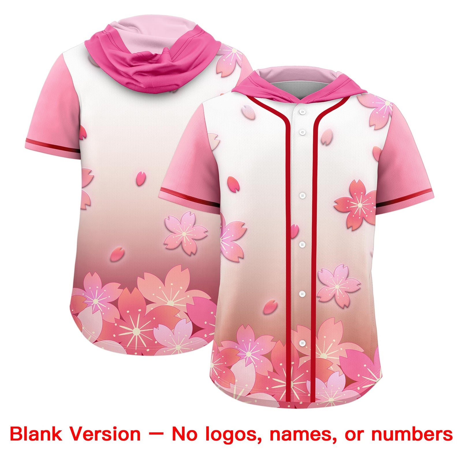 Custom Hooded Baseball Jersey | Pink Red Cherry Blossom Moisture-Wicking Jersey for Men & Women