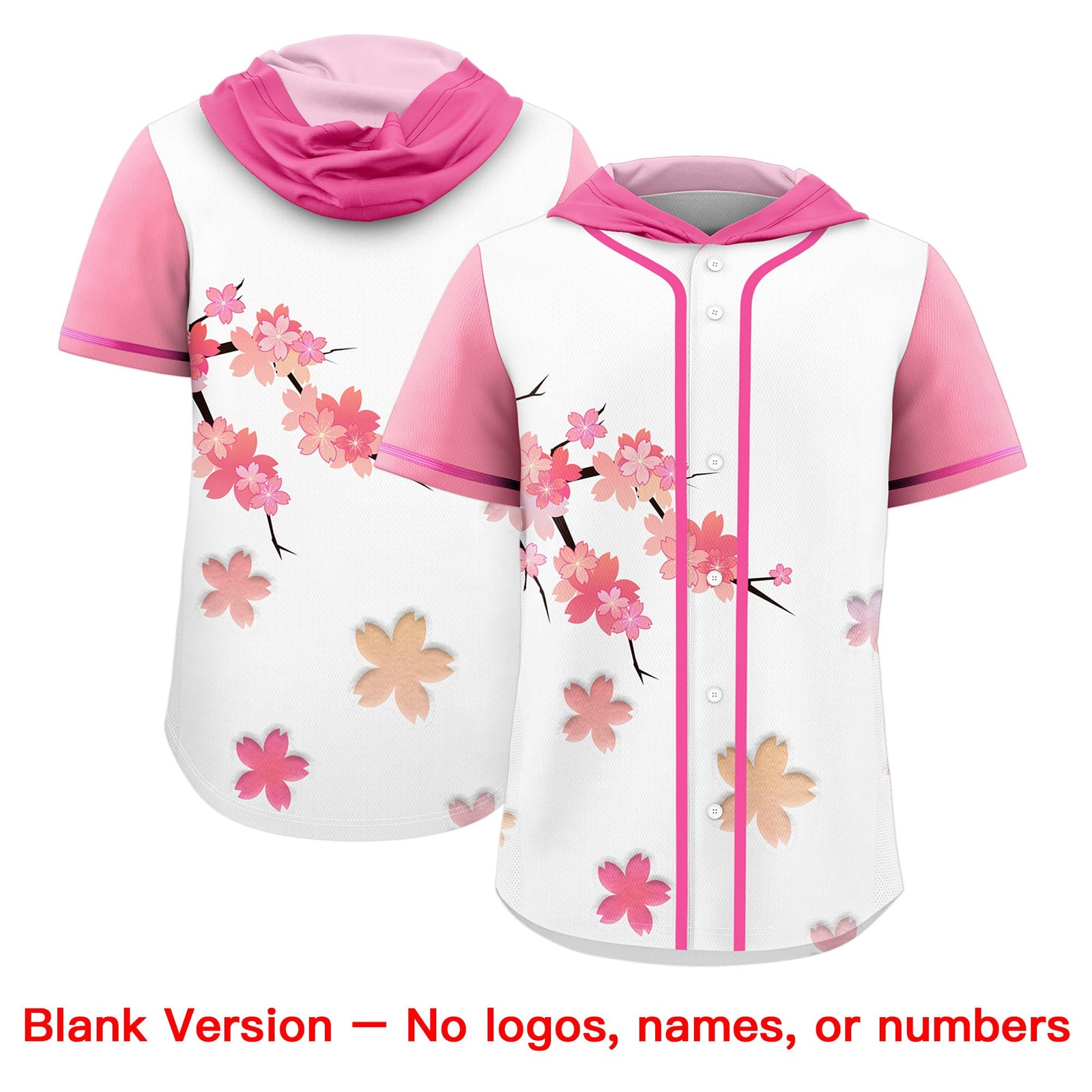 Custom Hooded Baseball Jersey | Pink Light Pink Cherry Blossom Breathable Athleisure Streetwear