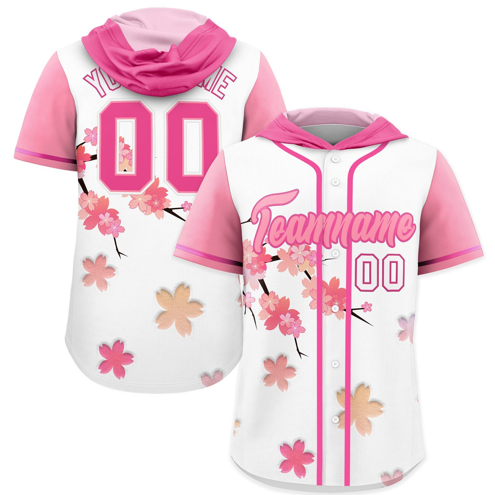 Custom Hooded Baseball Jersey | Pink Light Pink Cherry Blossom Breathable Athleisure Streetwear