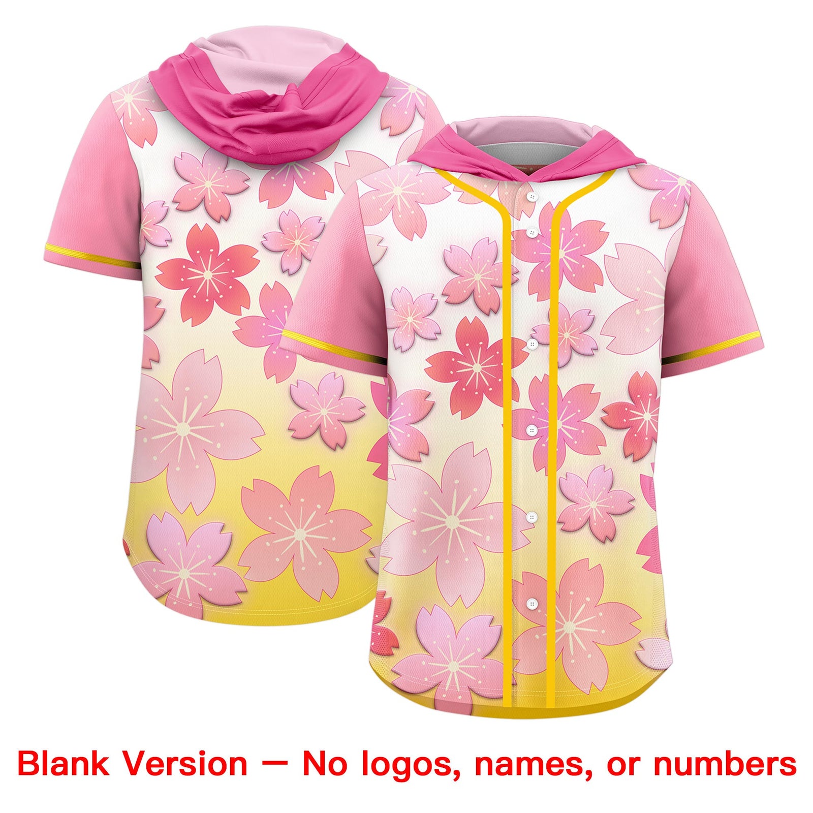 Custom Hooded Baseball Jersey | Pink Gold Cherry Blossom Personalized Name & Number Sport Jersey
