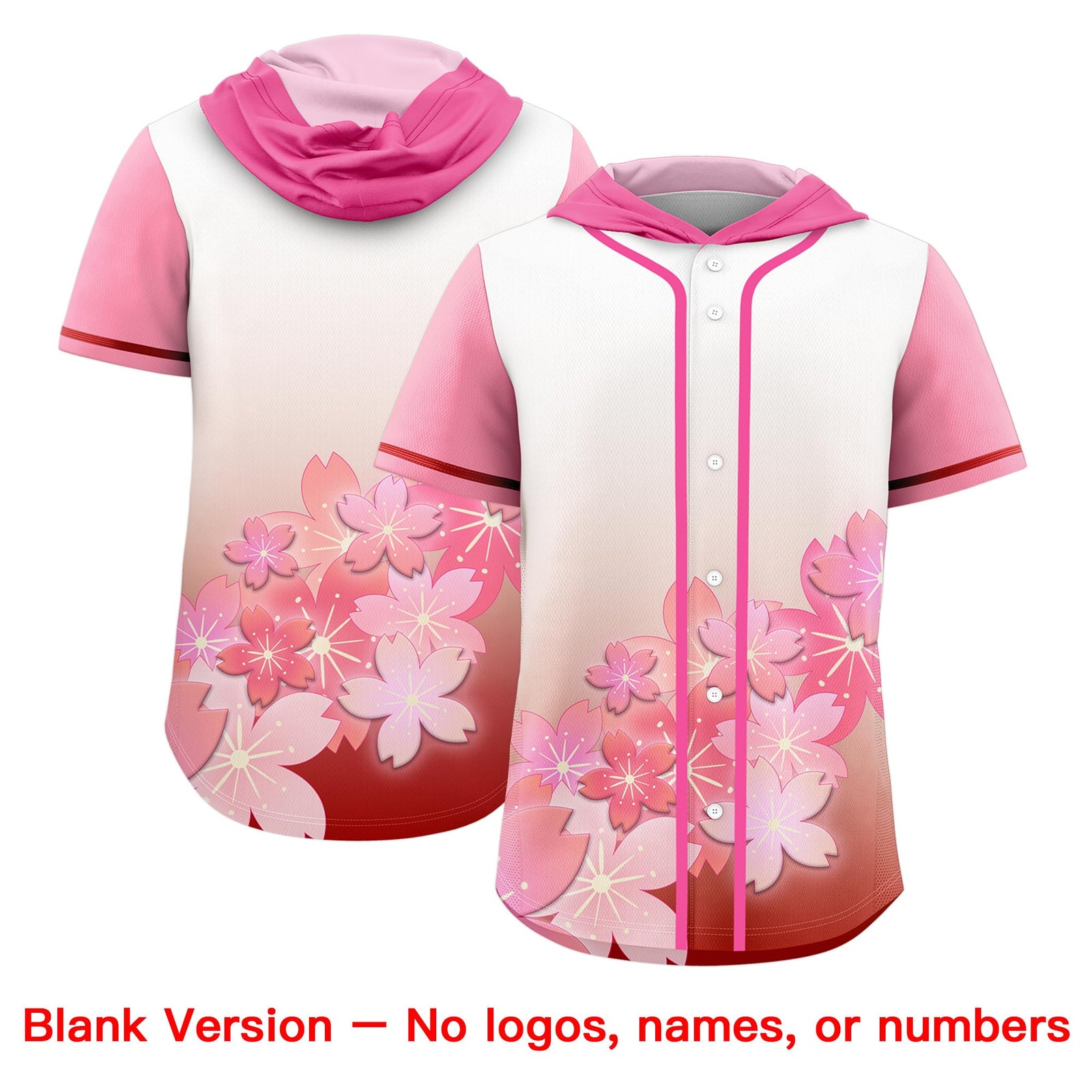 Custom Hooded Baseball Jersey | Pink Pink Cherry Blossom Breathable Athleisure Streetwear