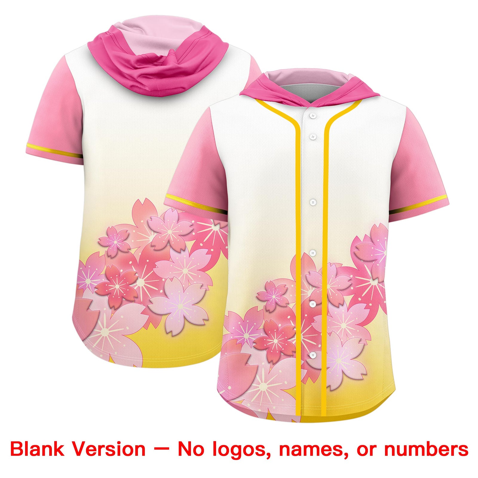 Custom Hooded Baseball Jersey | Gold White Cherry Blossom Personalized Name & Number Sport Jersey