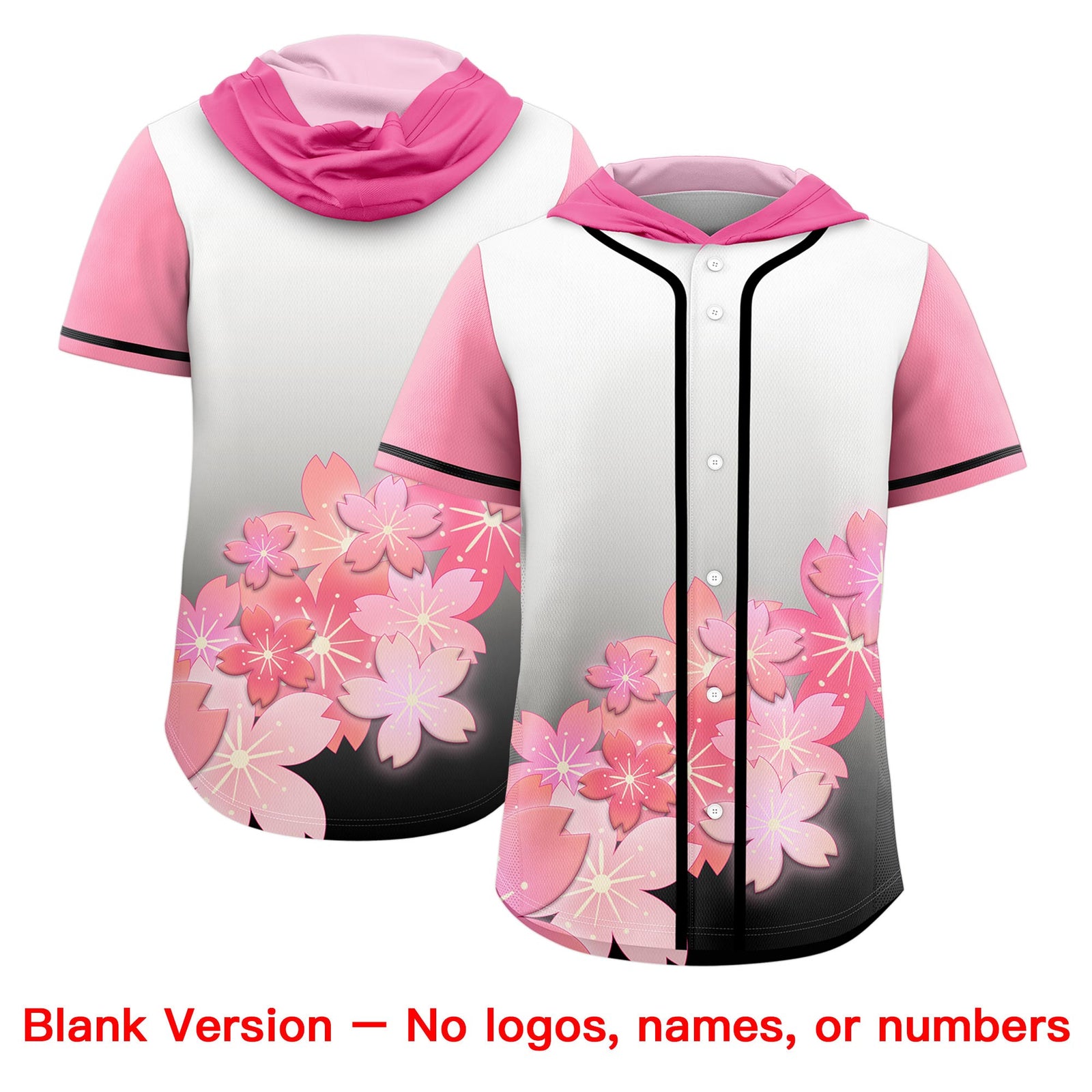 Custom Hooded Baseball Jersey | Pink Black Cherry Blossom Moisture-Wicking Jersey for Men & Women