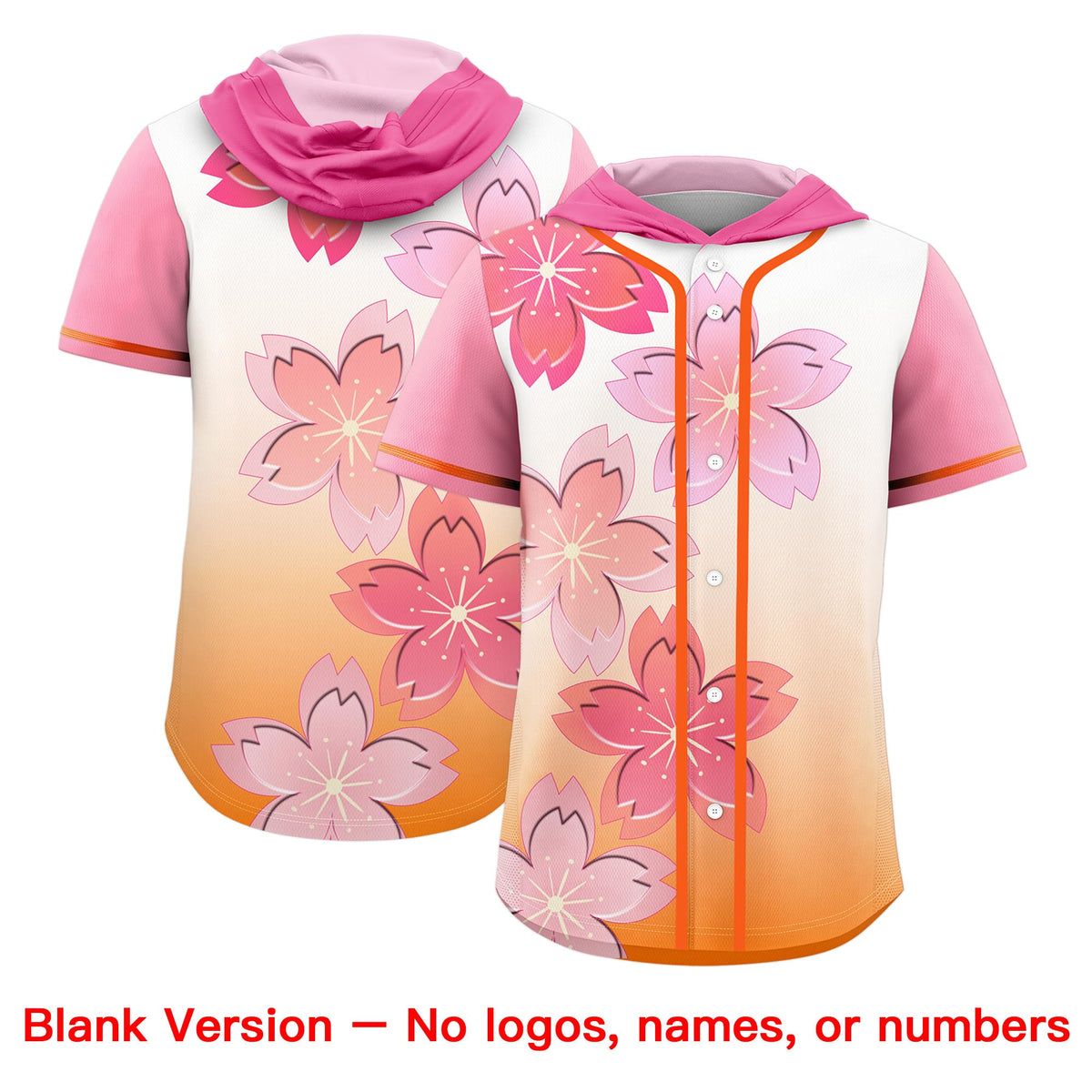 Custom Hooded Baseball Jersey | Pink Orange Cherry Blossom Moisture-Wicking Jersey for Men &amp; Women