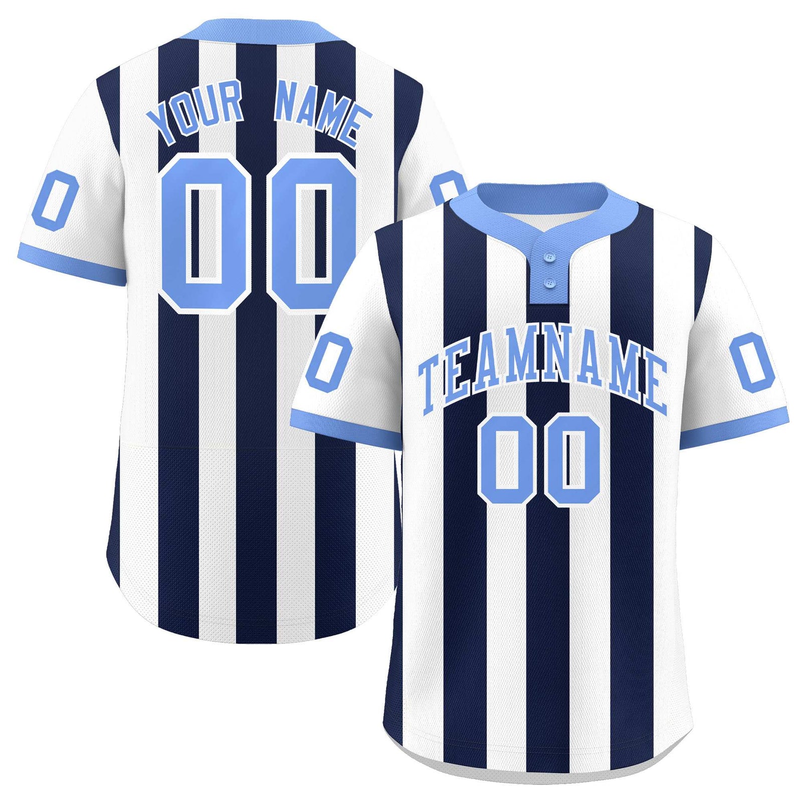 Custom White Navy Stripe Fashion Authentic Two-Button Baseball Jersey