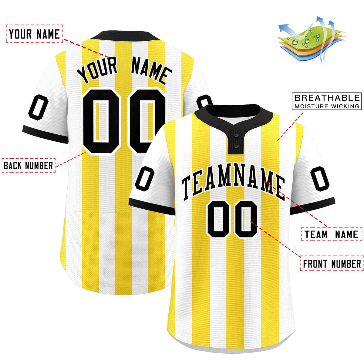 Custom White Gold Stripe Fashion Authentic Two-Button Baseball Jersey