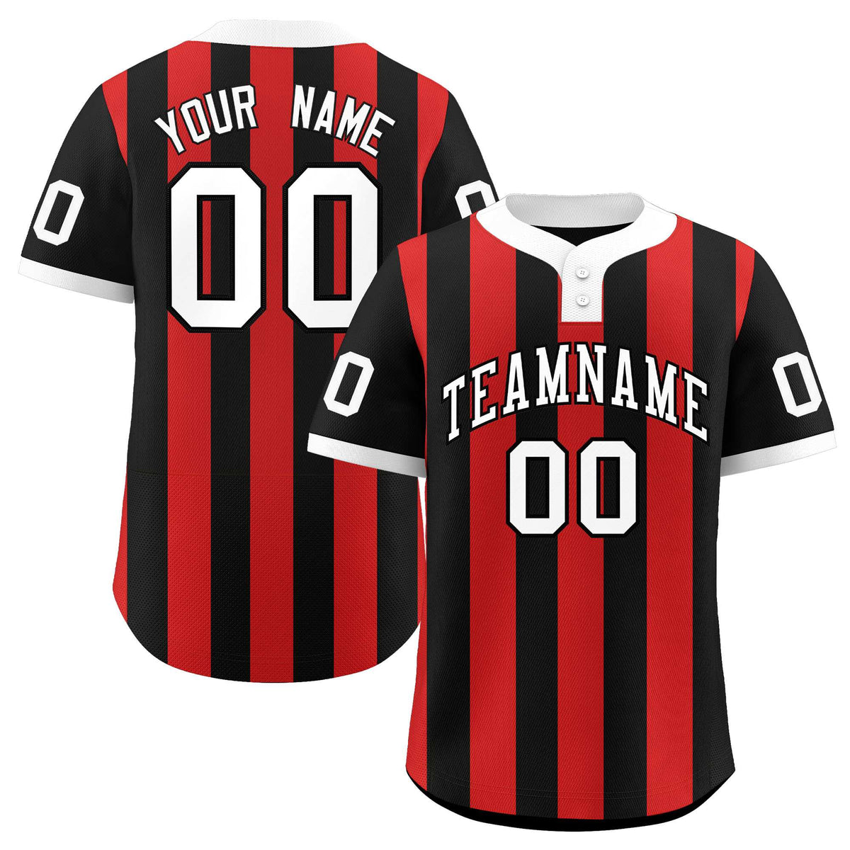Custom Black Red Stripe Fashion Authentic Two-Button Baseball Jersey