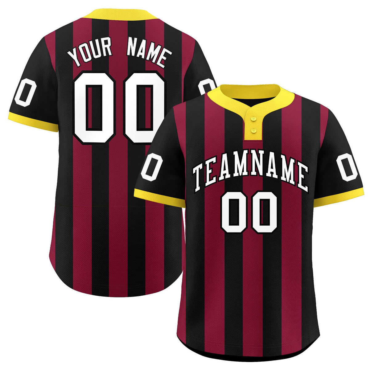 Custom Black Crimson Stripe Fashion Authentic Two-Button Baseball Jersey