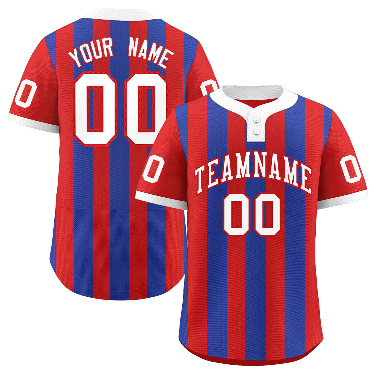 Custom Red Royal Stripe Fashion Authentic Two-Button Baseball Jersey