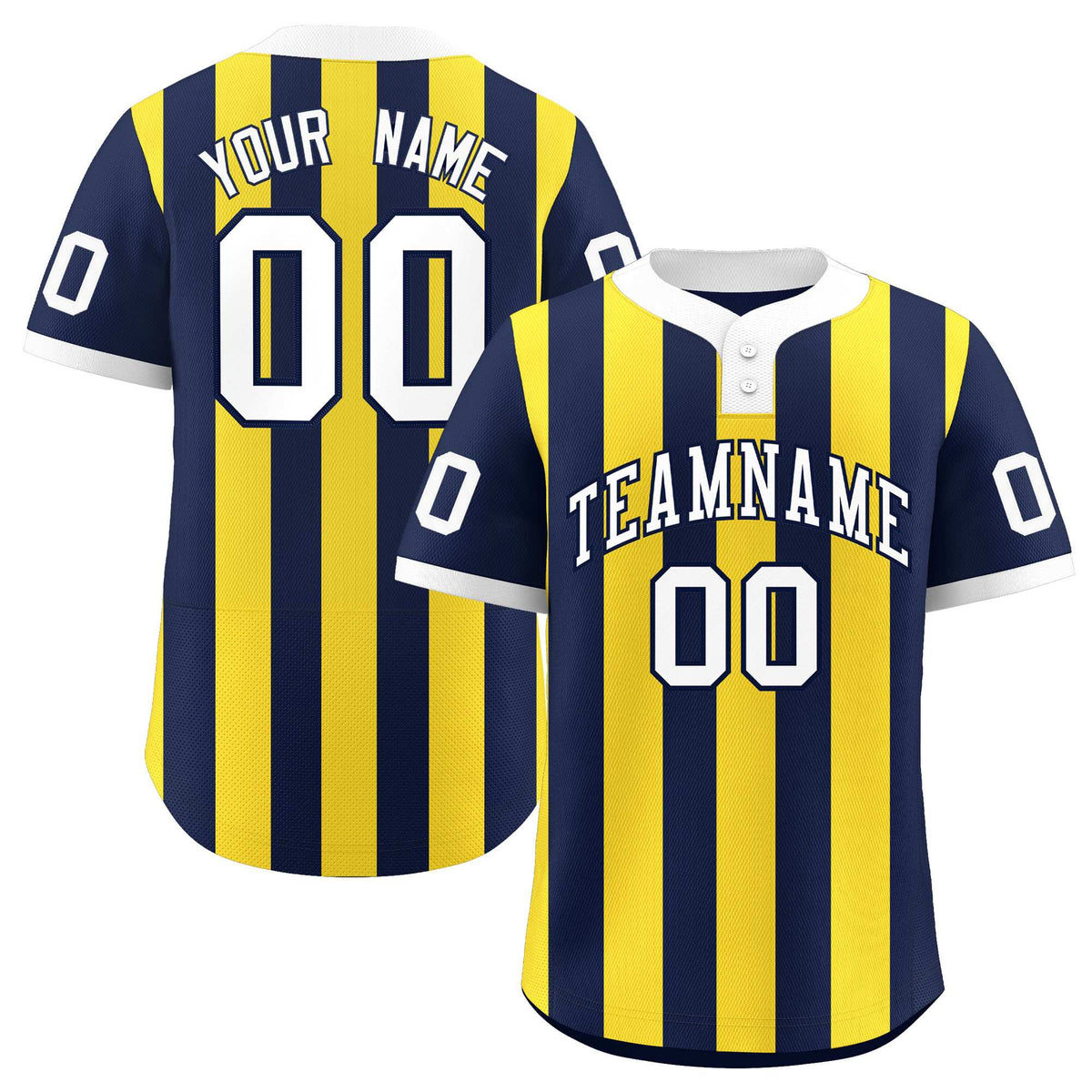 Custom Navy Gold Stripe Fashion Authentic Two-Button Baseball Jersey