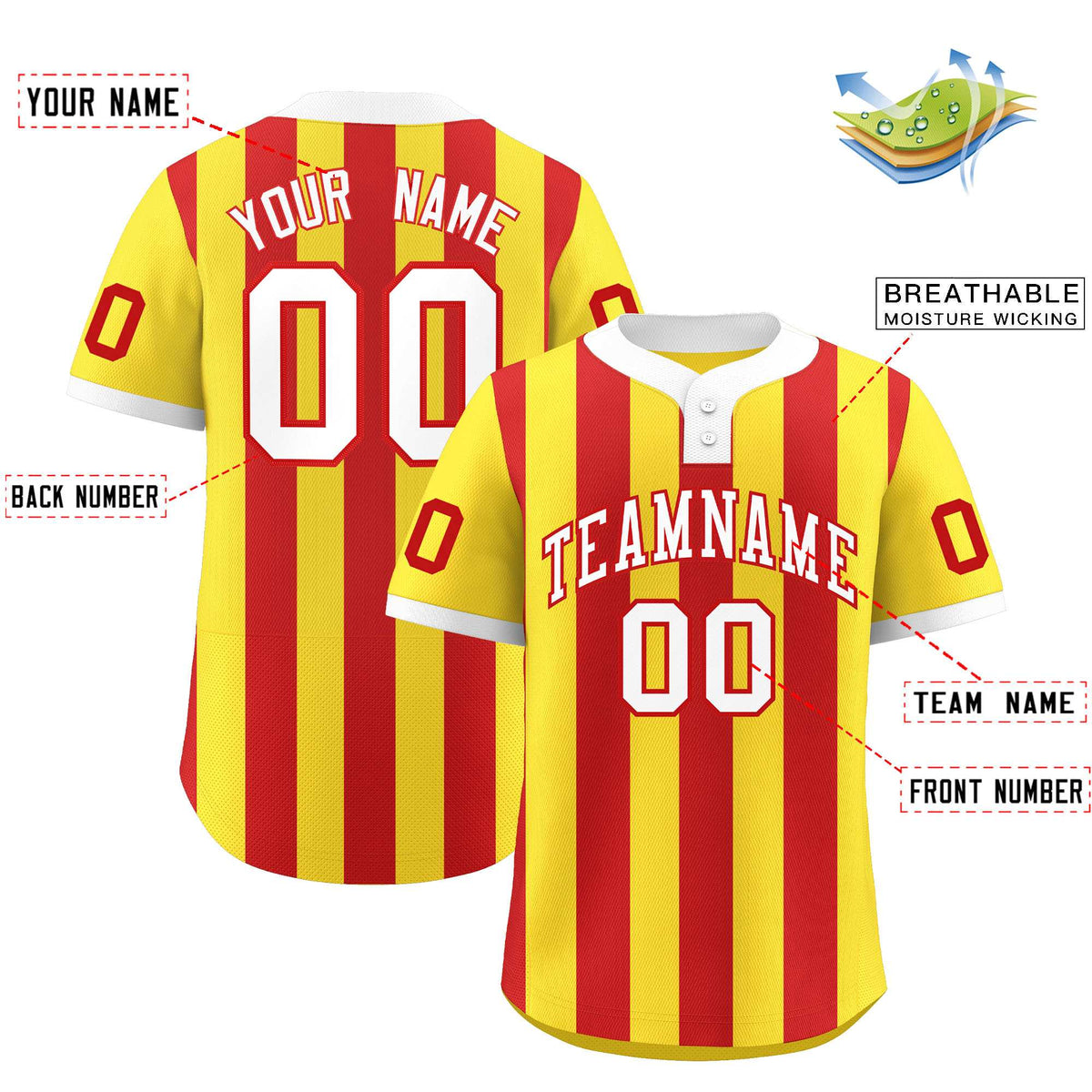 Custom Gold Red Stripe Fashion Authentic Two-Button Baseball Jersey
