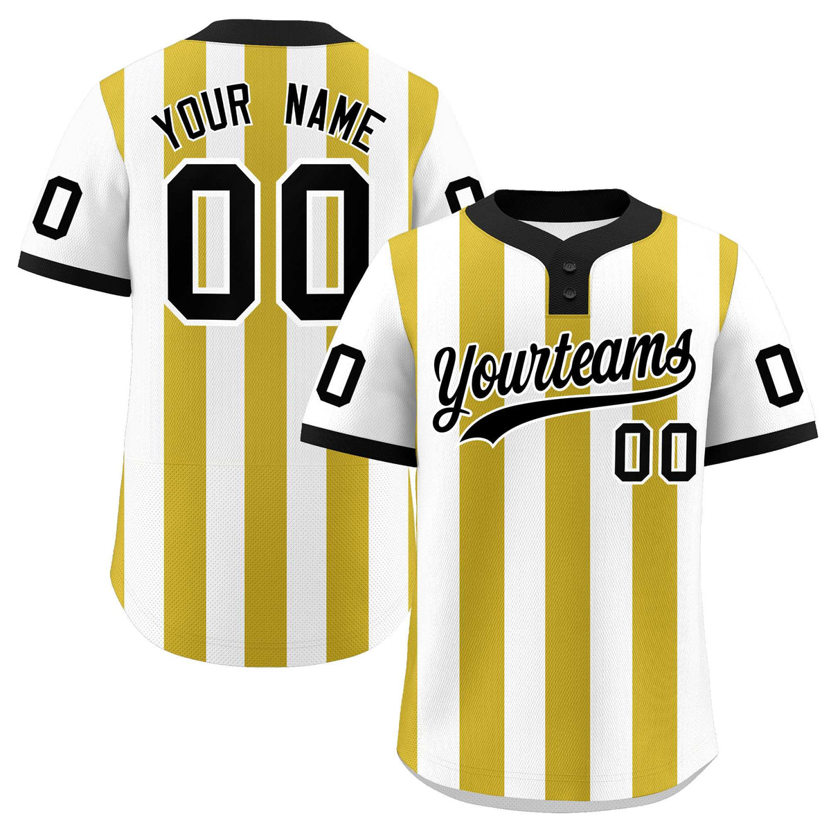 Custom White Old Gold Stripe Fashion Authentic Two-Button Baseball Jersey