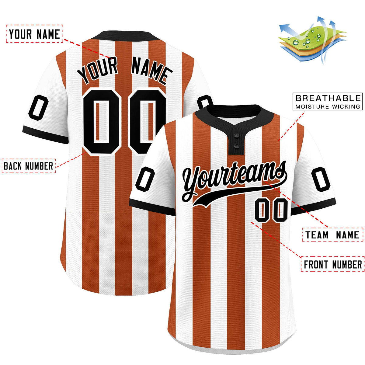 Custom White Texas Orange Stripe Fashion Authentic Two-Button Baseball Jersey