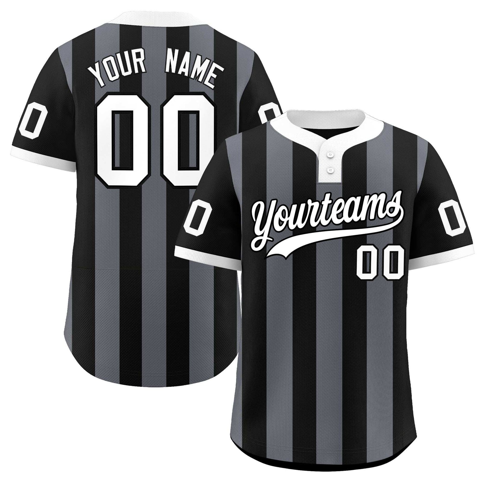 Custom Black Dark Gray Stripe Fashion Authentic Two-Button Baseball Jersey