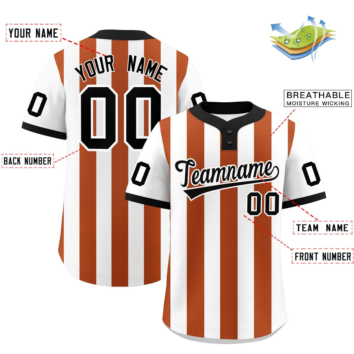 Custom White Texas Orange Stripe Fashion Authentic Two-Button Baseball Jersey