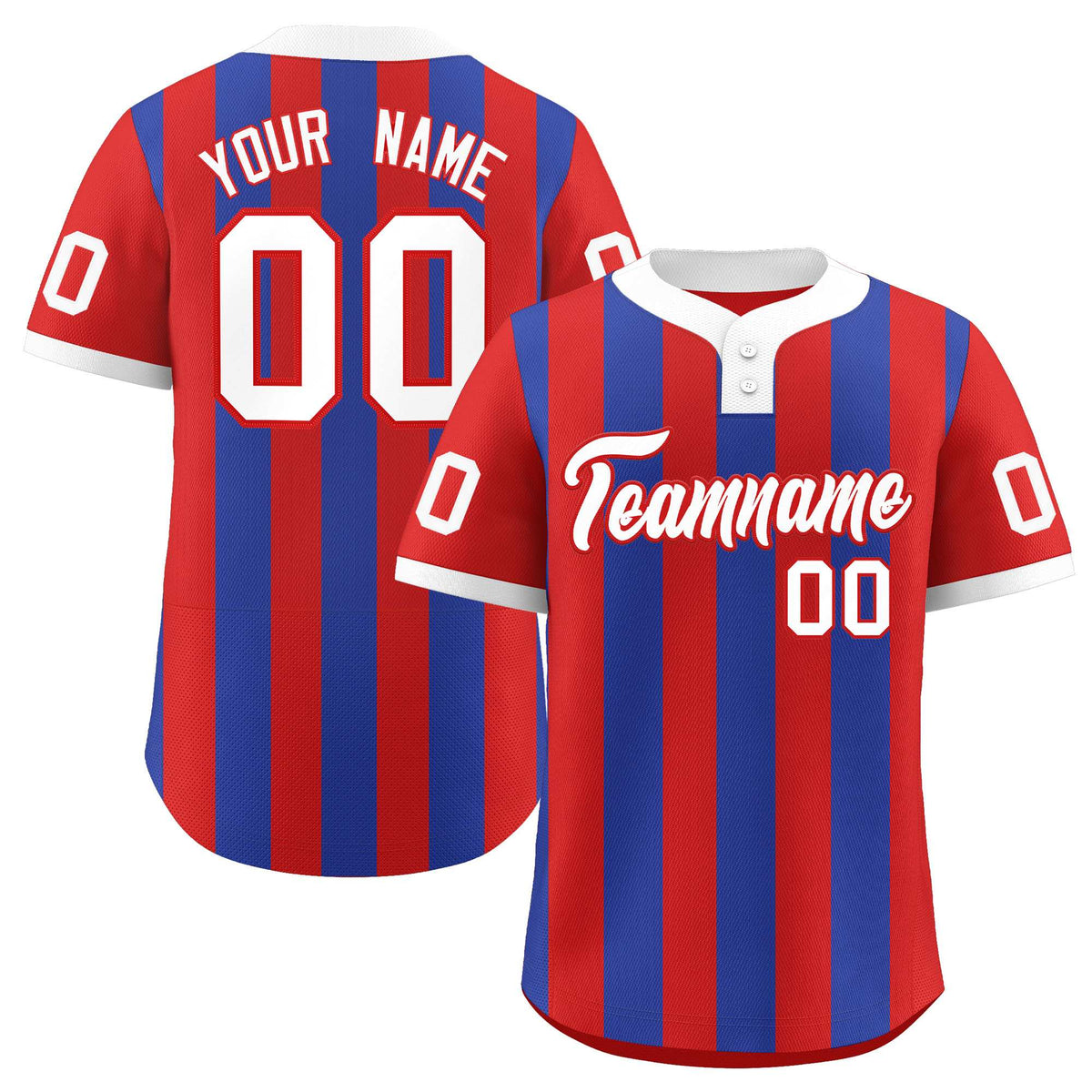 Custom Red Royal Stripe Fashion Authentic Two-Button Baseball Jersey