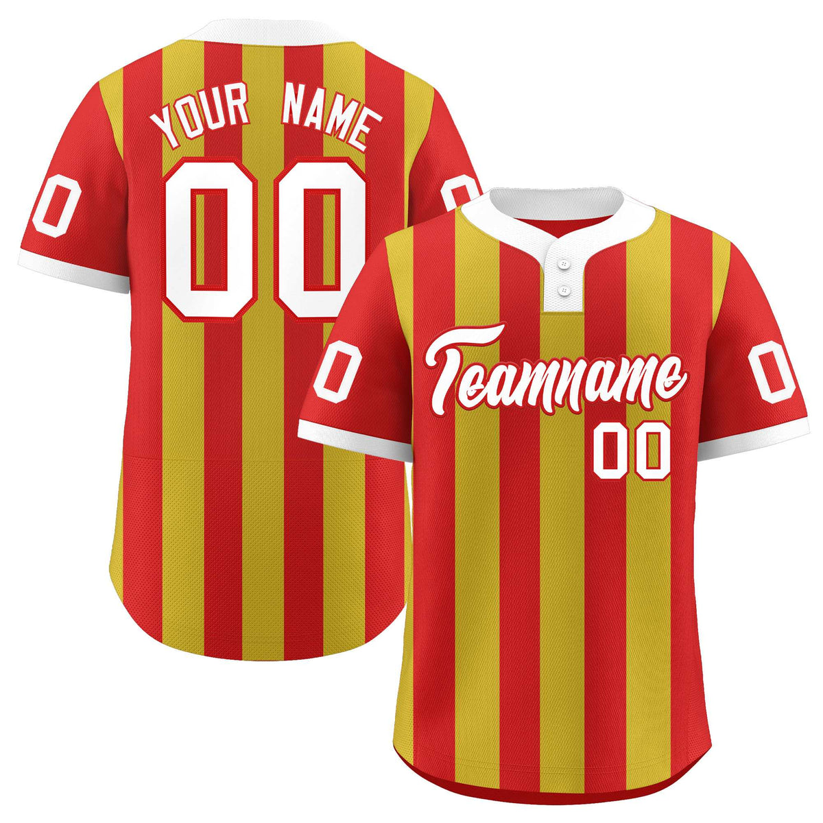 Custom Red Old Gold Stripe Fashion Authentic Two-Button Baseball Jersey