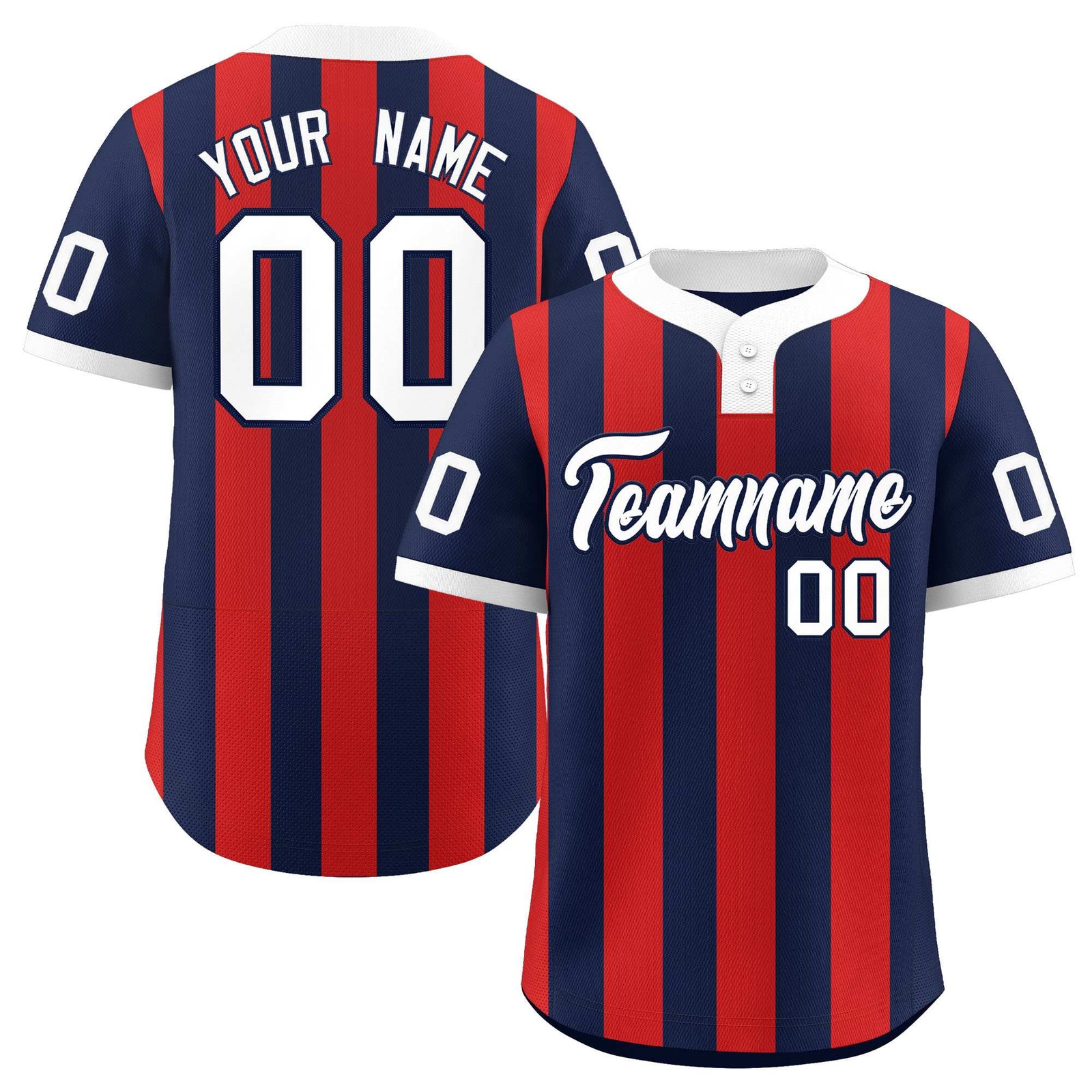 Custom Navy Red Stripe Fashion Authentic Two-Button Baseball Jersey