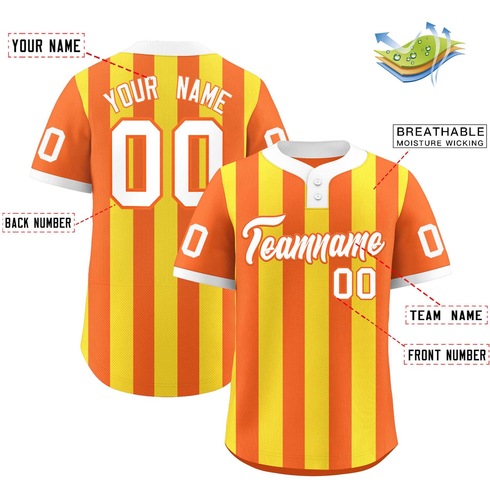 Custom Orange Gold Stripe Fashion Authentic Two-Button Baseball Jersey