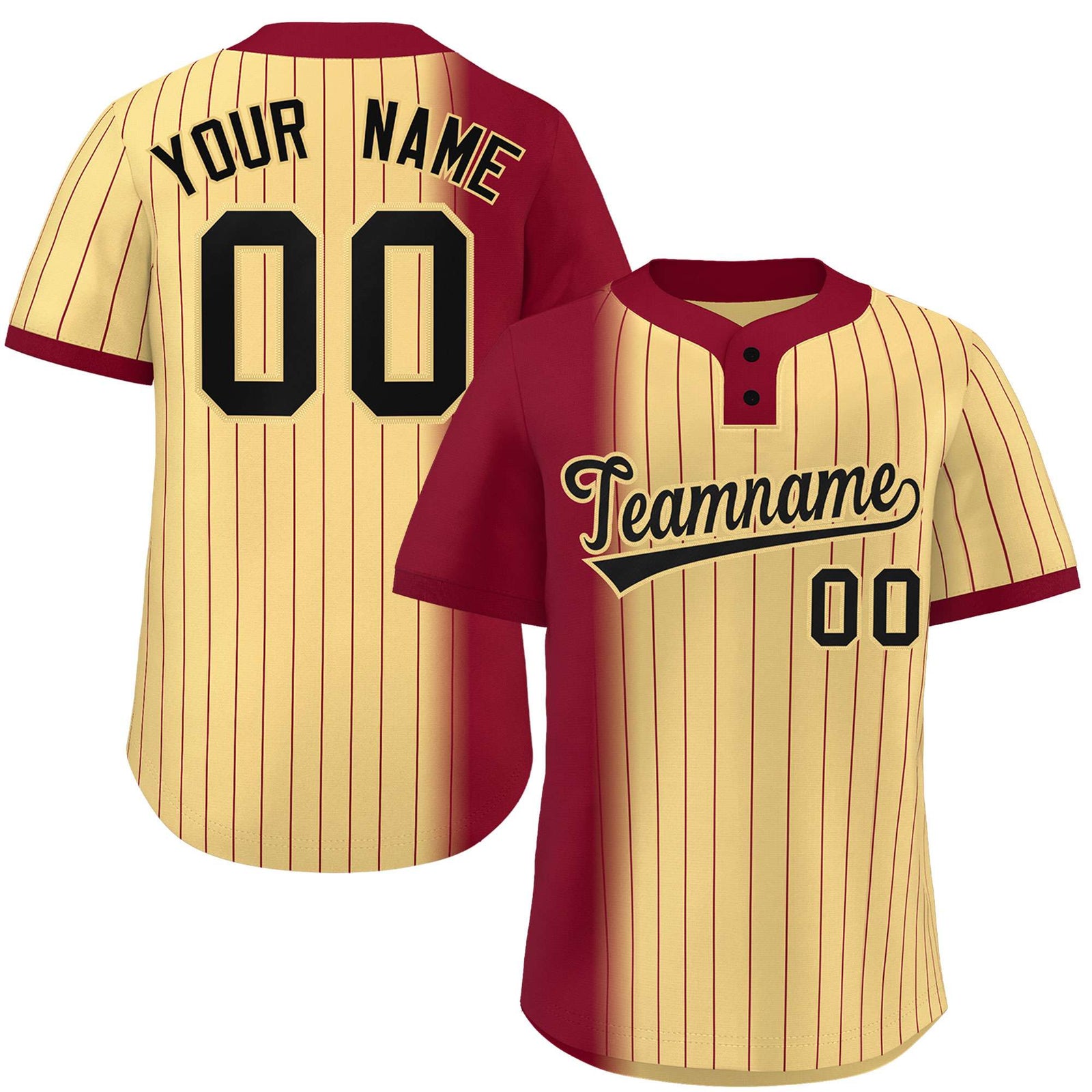 Custom Crimson Khaki Gradient Stripe Fashion Authentic Two-Button Baseball Jersey