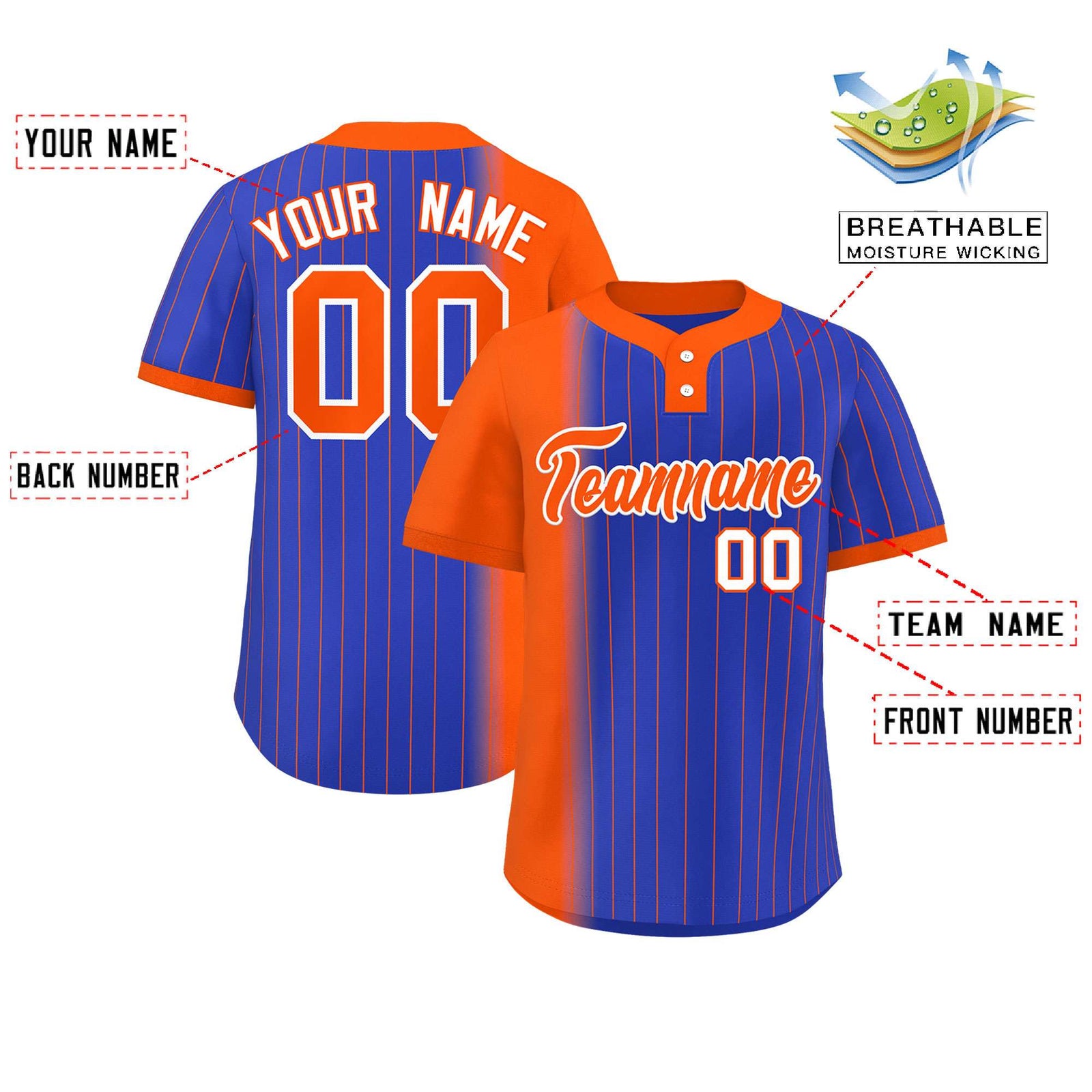 Custom Orange Royal Gradient Stripe Fashion Authentic Two-Button Baseball Jersey