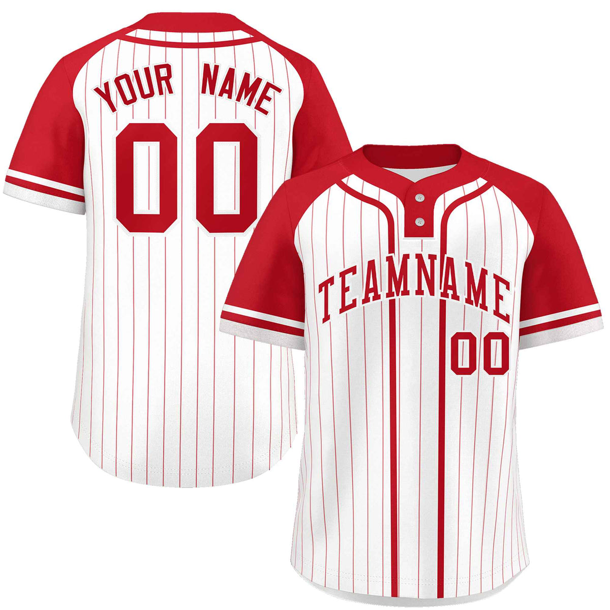 Custom White Red Stripe Fashion Raglan Sleeves Authentic Two-Button Softball Jersey