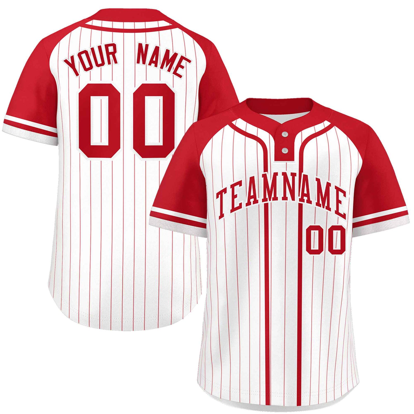 Custom White Red Stripe Fashion Raglan Sleeves Authentic Two-Button Softball Jersey