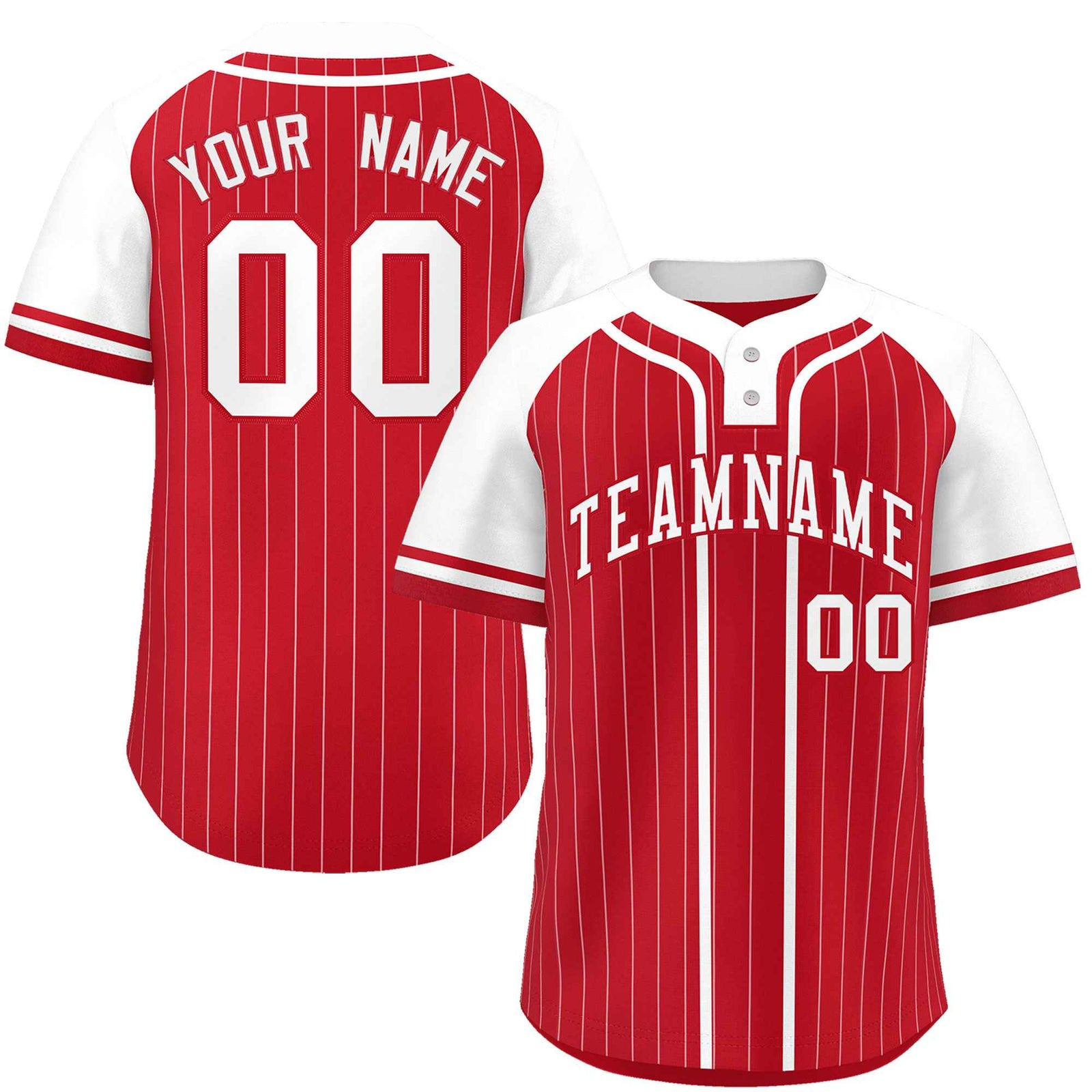 Custom Red White Stripe Fashion Raglan Sleeves Authentic Two-Button Softball Jersey