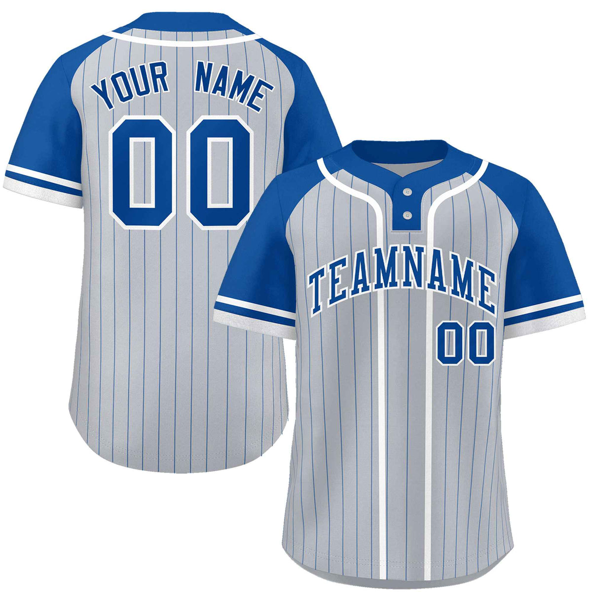 Custom Gray Royal-White Stripe Fashion Raglan Sleeves Authentic Two-Button Softball Jersey