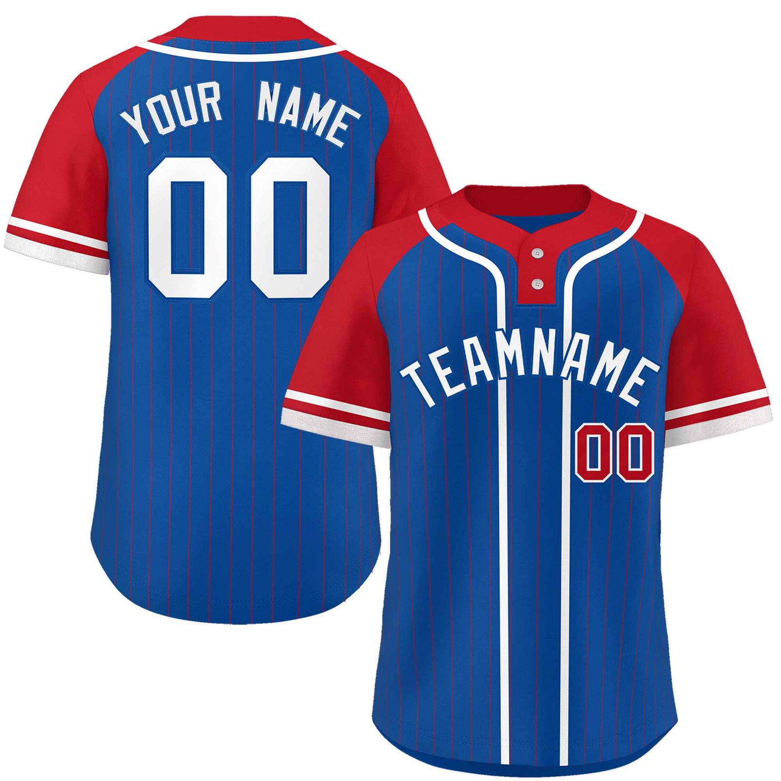 Custom Royal Red-White Stripe Fashion Raglan Sleeves Authentic Two-Button Softball Jersey