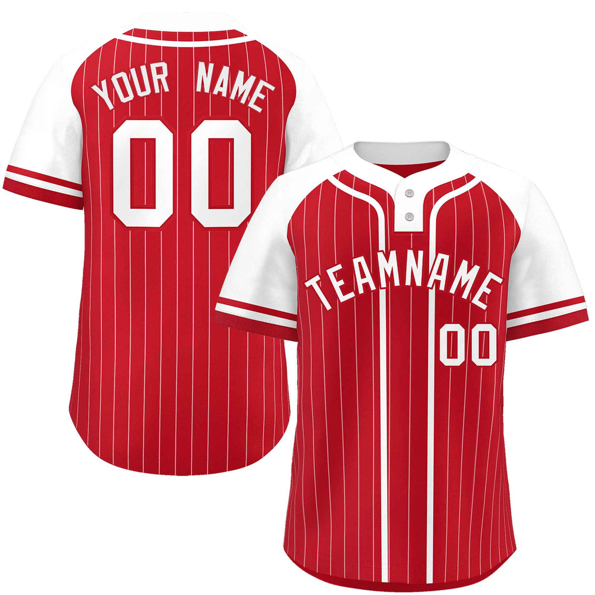 Custom Red White Stripe Fashion Raglan Sleeves Authentic Two-Button Softball Jersey