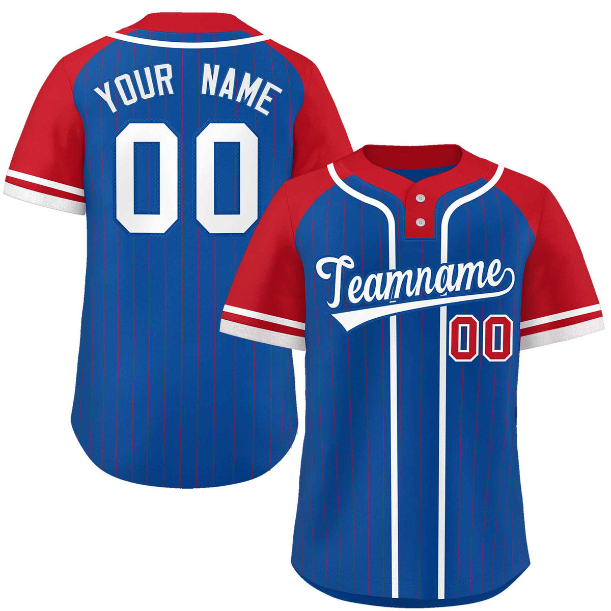 Custom Royal Red-White Stripe Fashion Raglan Sleeves Authentic Two-Button Softball Jersey