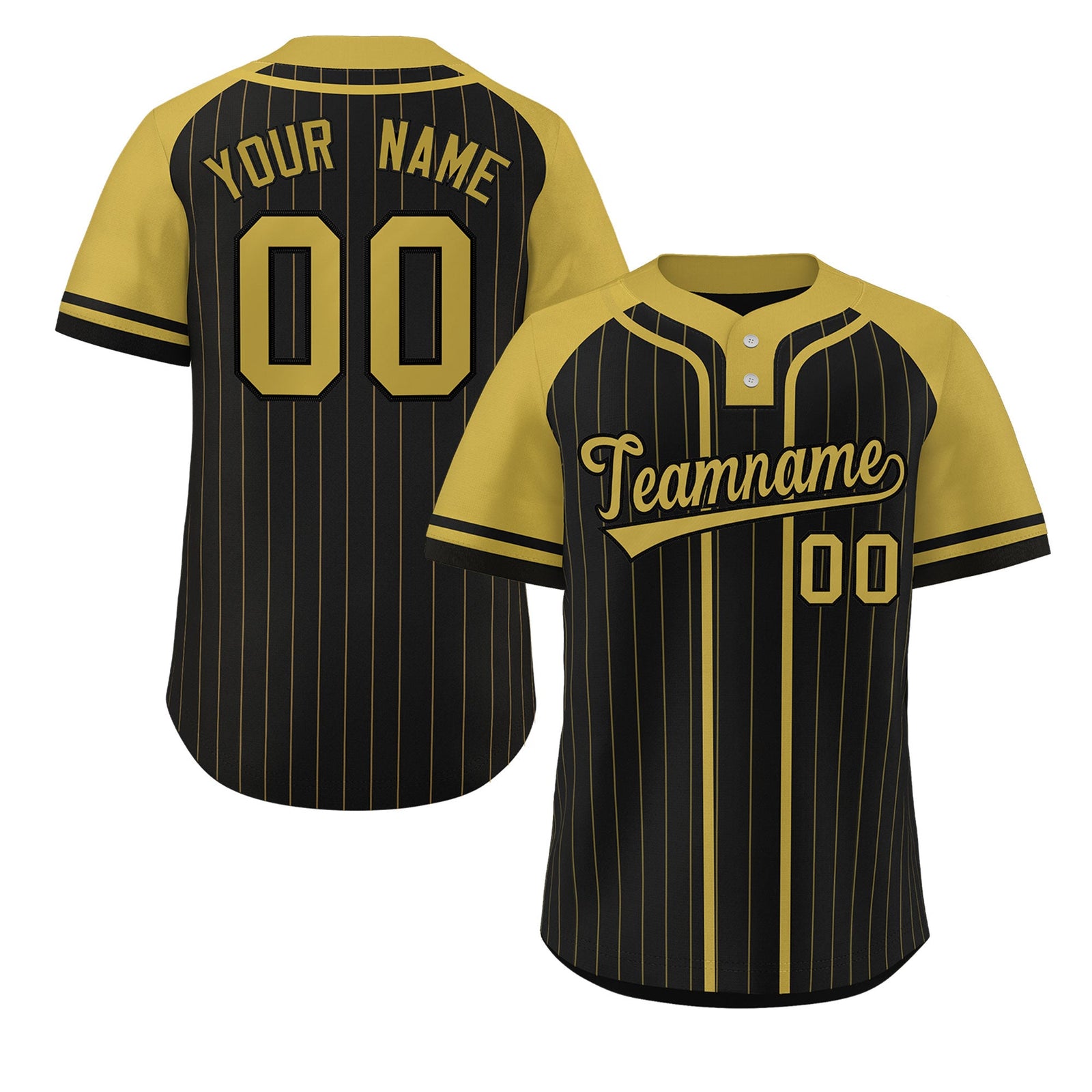 Custom Black Old Gold Stripe Fashion Raglan Sleeves Authentic Two-Button Softball Jersey