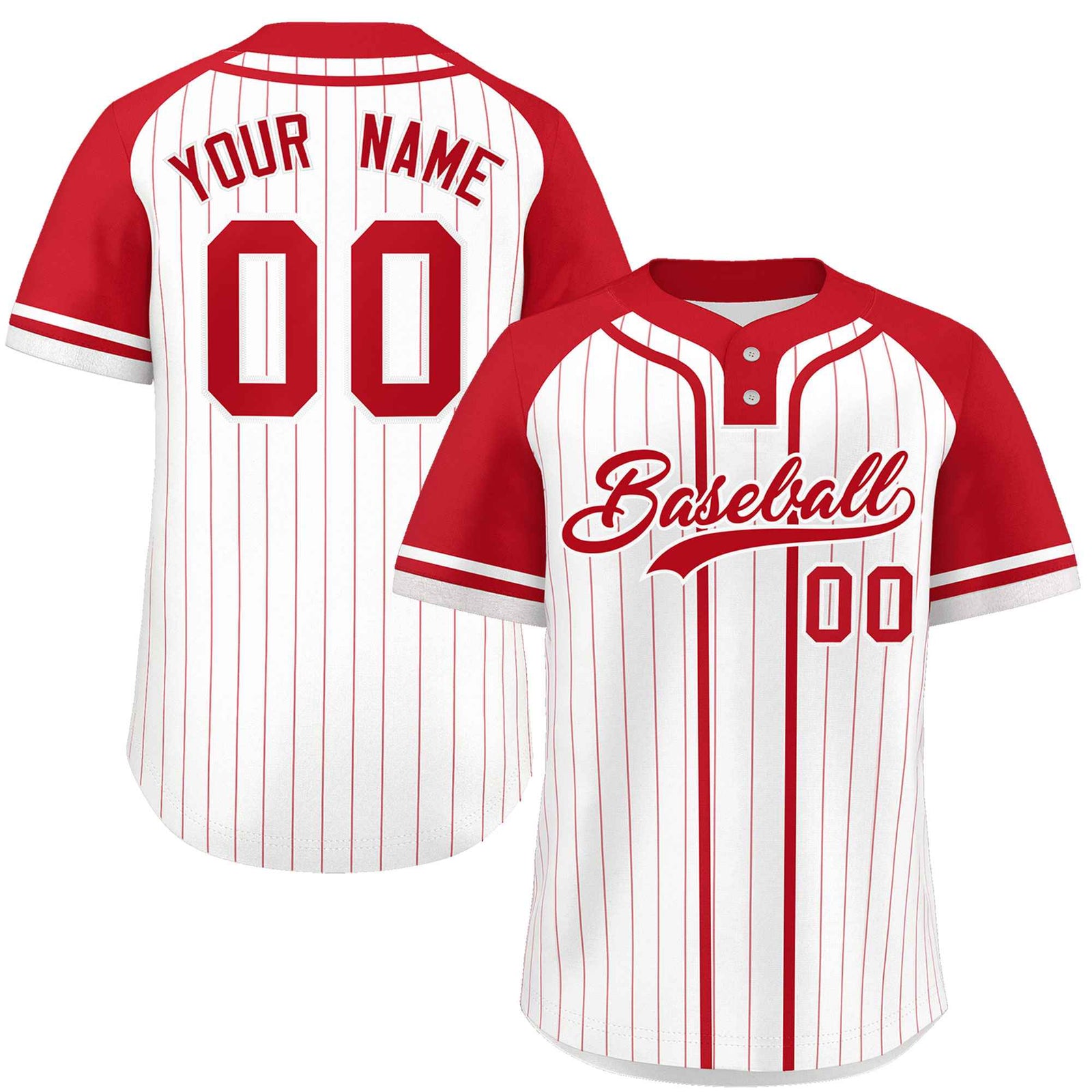 Custom White Red Stripe Fashion Raglan Sleeves Authentic Two-Button Softball Jersey