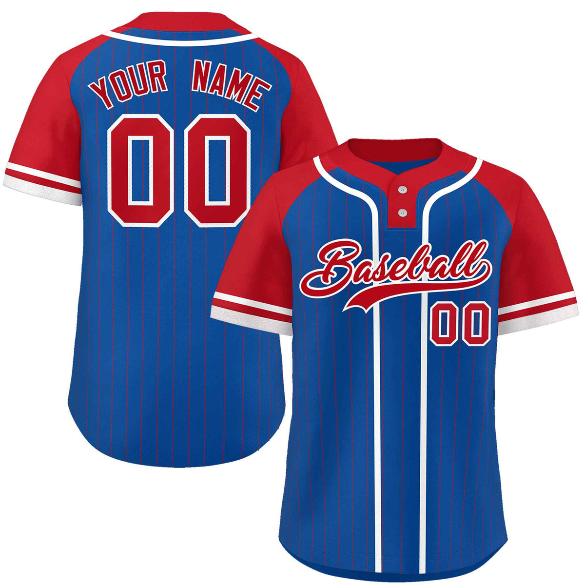 Custom Royal Red-White Stripe Fashion Raglan Sleeves Authentic Two-Button Softball Jersey