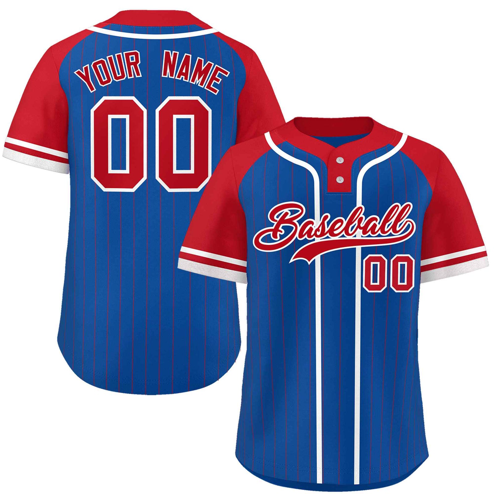 Custom Royal Red-White Stripe Fashion Raglan Sleeves Authentic Two-Button Softball Jersey