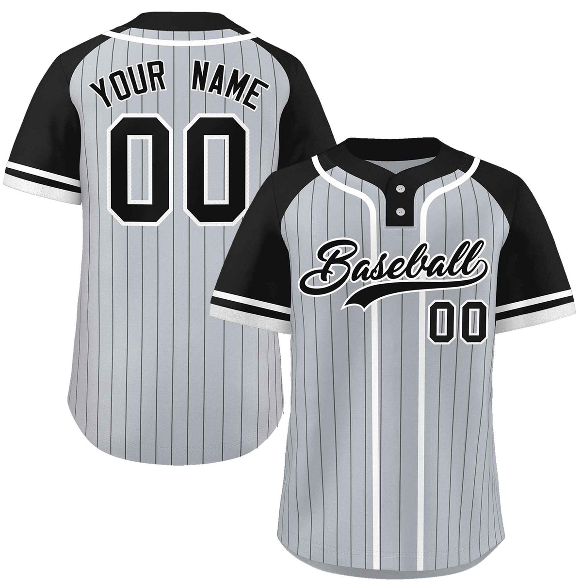 Custom Gray Black-White Stripe Fashion Raglan Sleeves Authentic Two-Button Softball Jersey