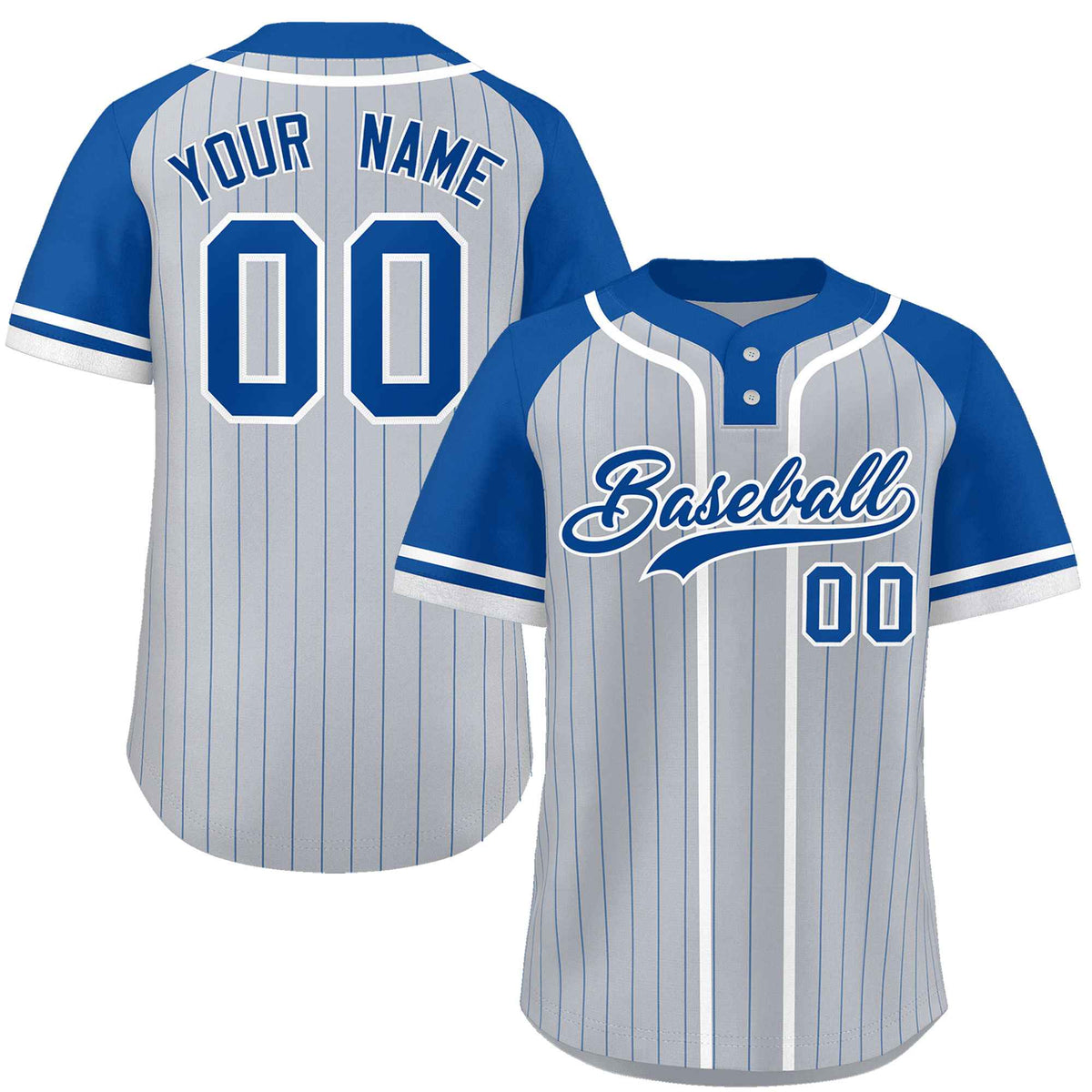 Custom Gray Royal-White Stripe Fashion Raglan Sleeves Authentic Two-Button Softball Jersey