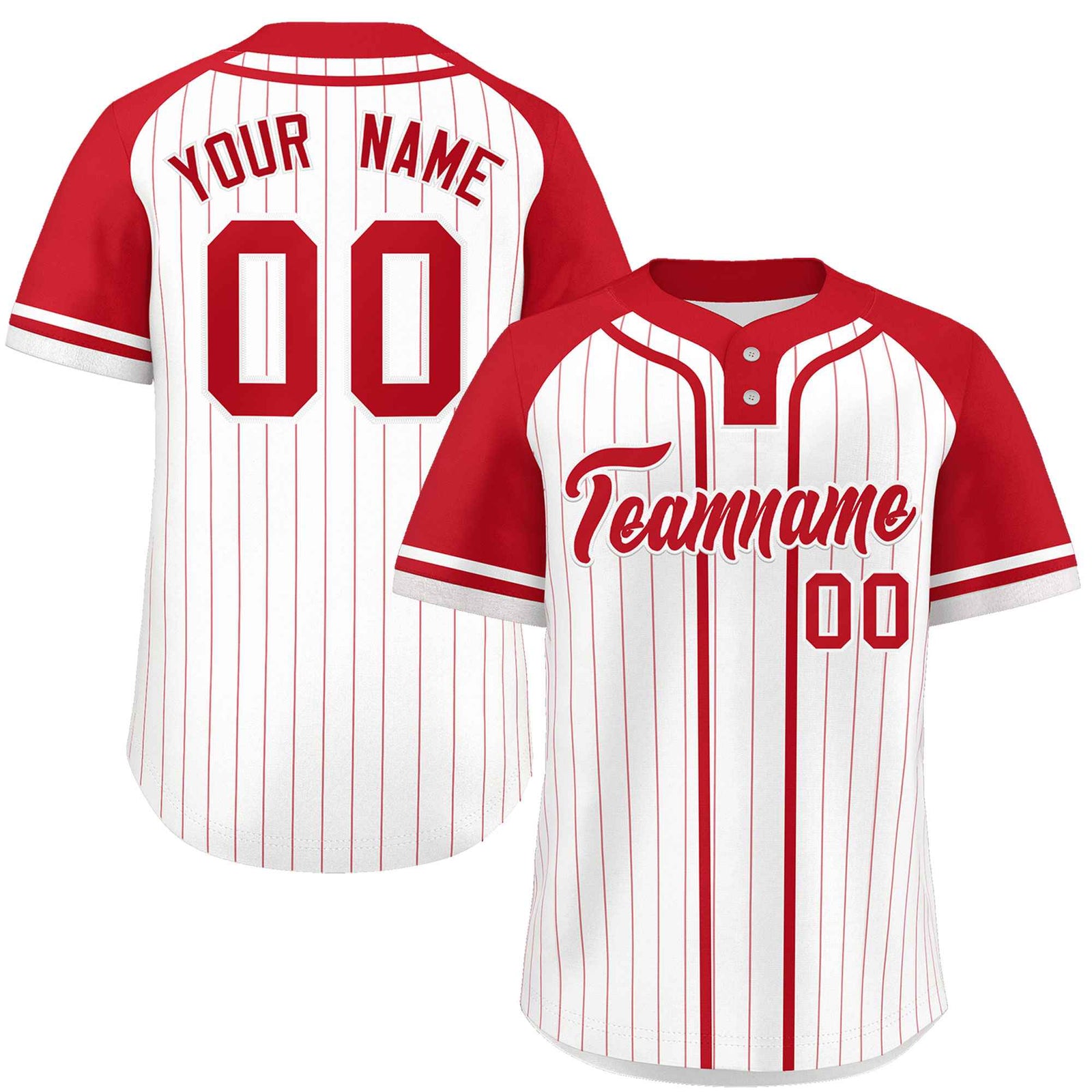 Custom White Red Stripe Fashion Raglan Sleeves Authentic Two-Button Softball Jersey